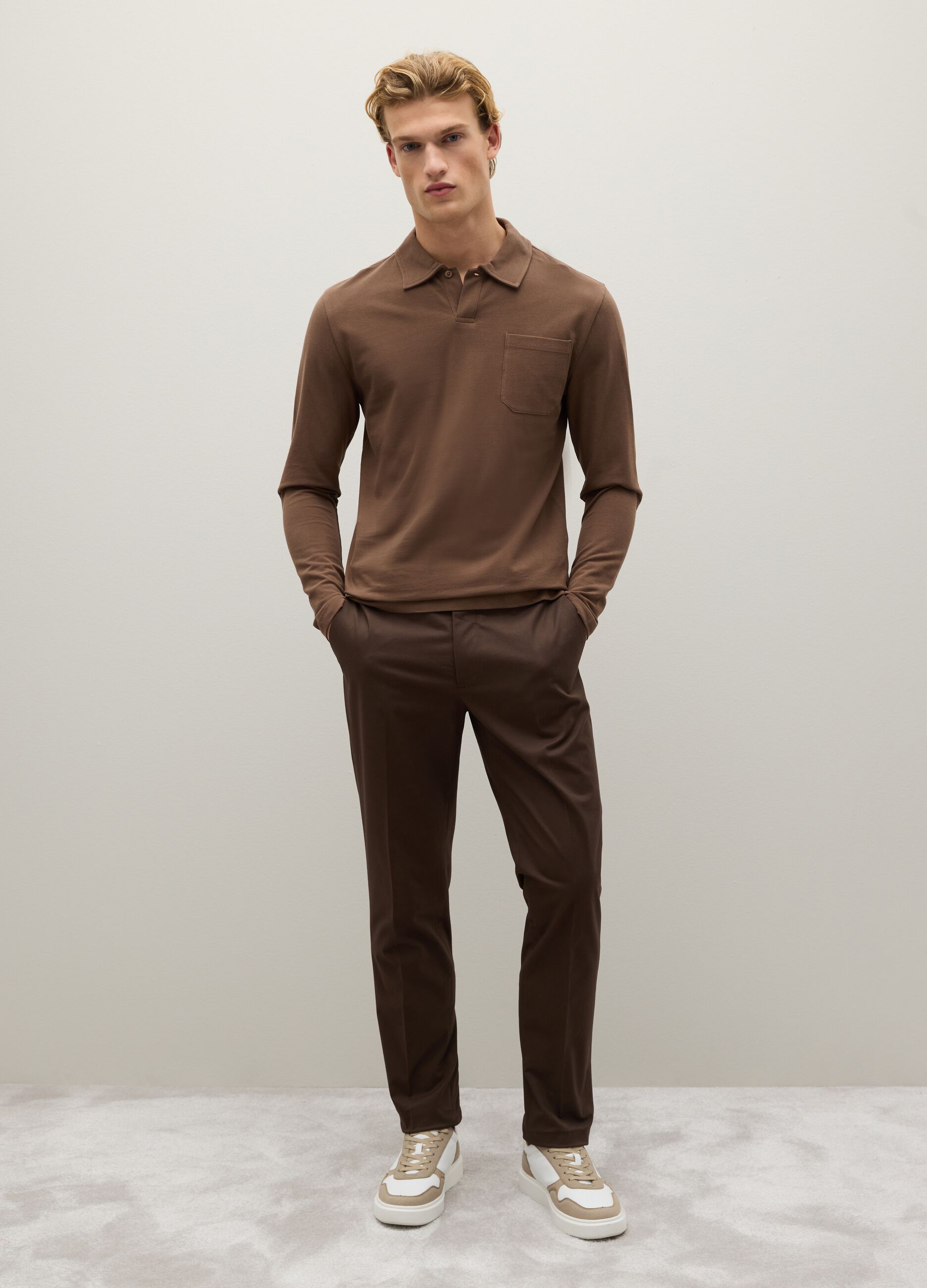 Brown pure cotton regular fit polo