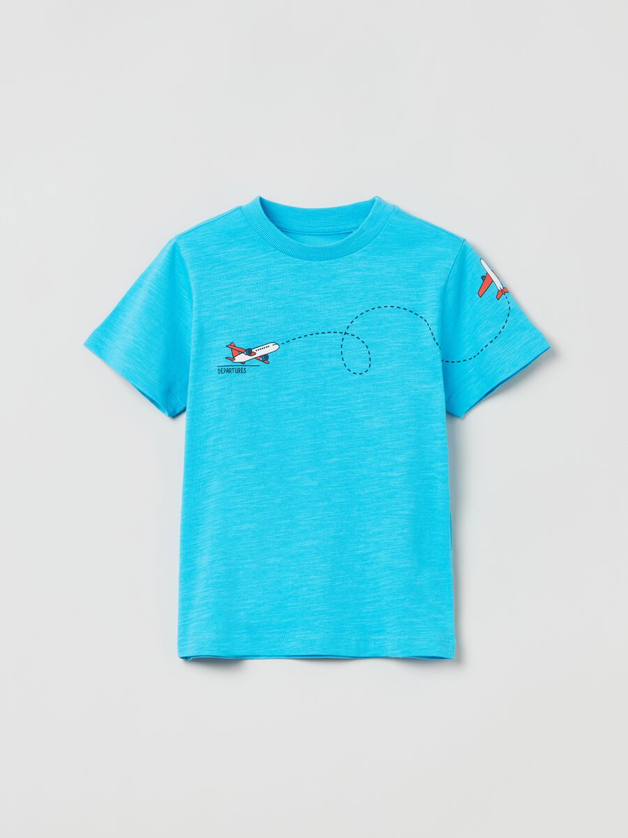 Camiseta de algodón con estampado avión_0