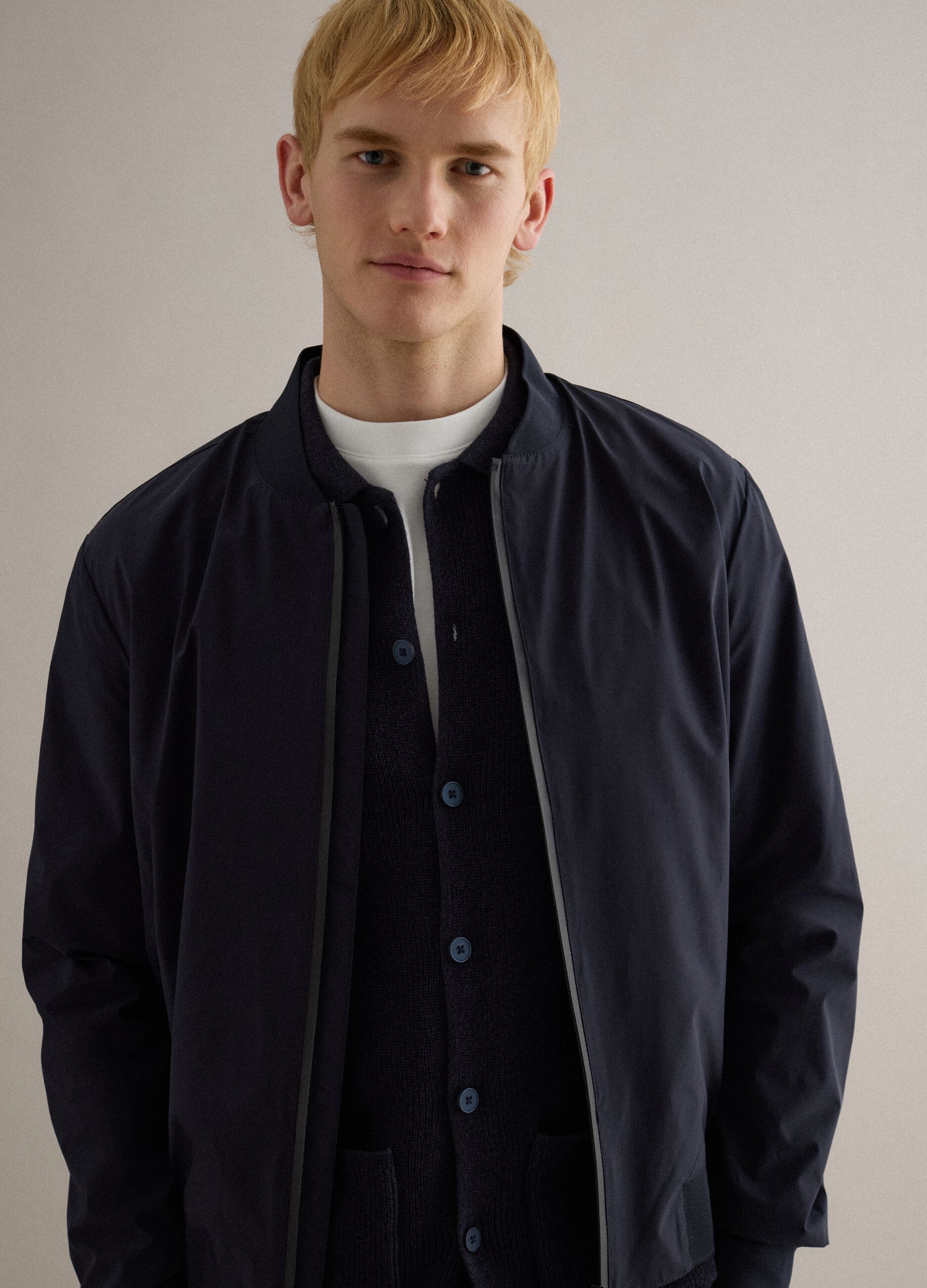Blue regular fit bomber jacket with full zip