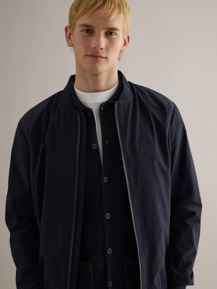 Blue regular fit bomber jacket with full zip_0