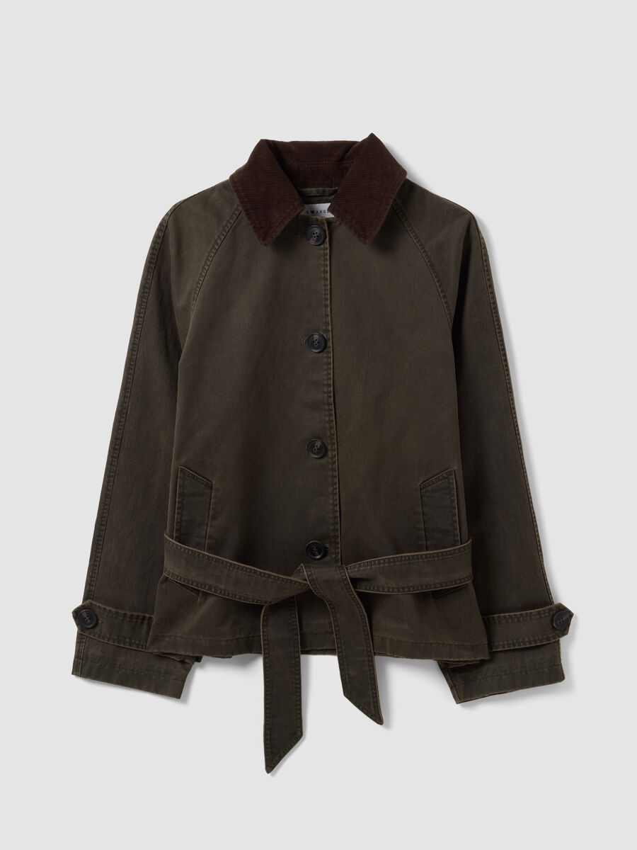 Green cotton-blend trench coat with contrasting collar, regular fit_0