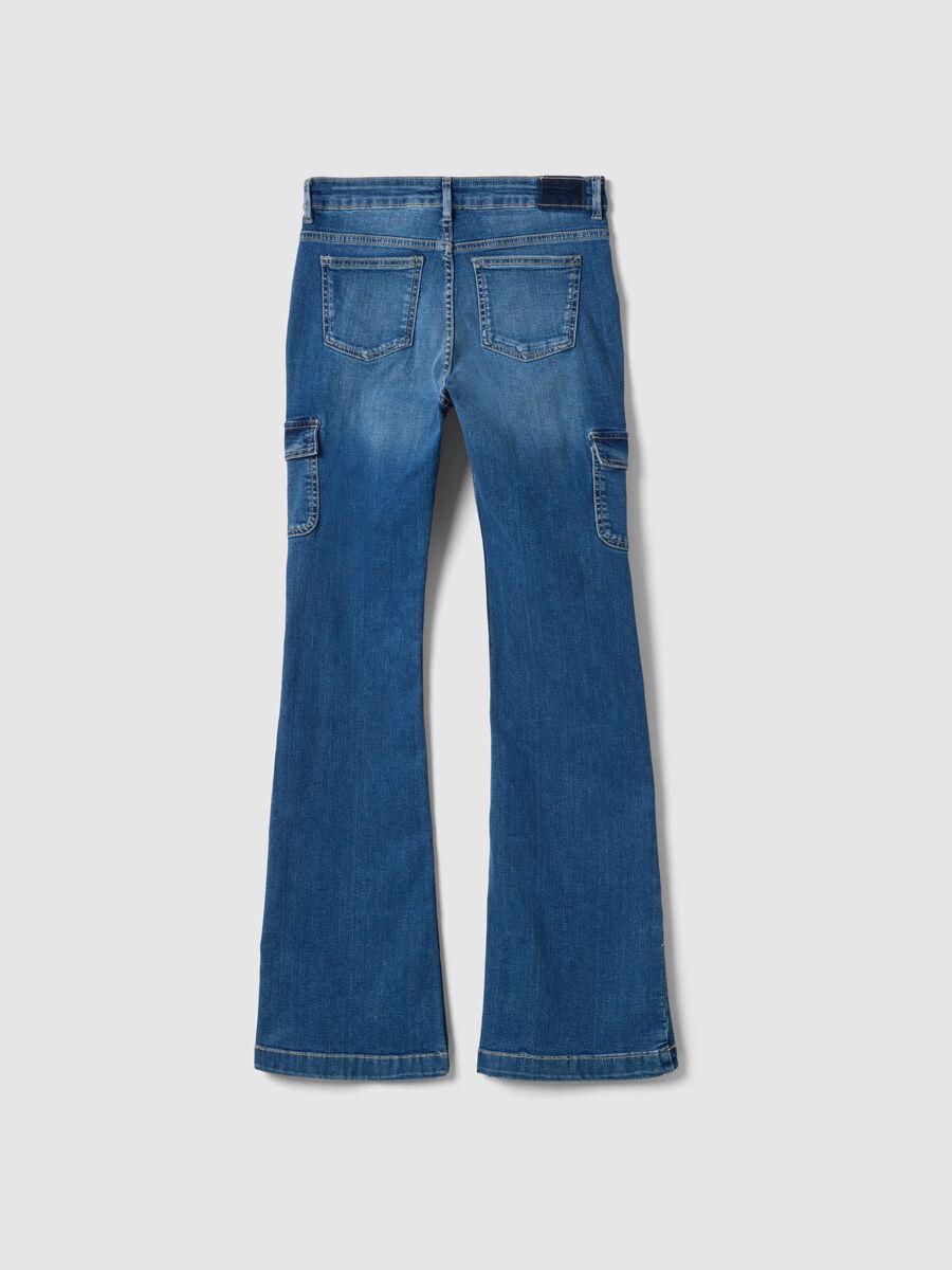 Pantaloni flare in cotone elasticizzato blu da ragazza regular fit_1