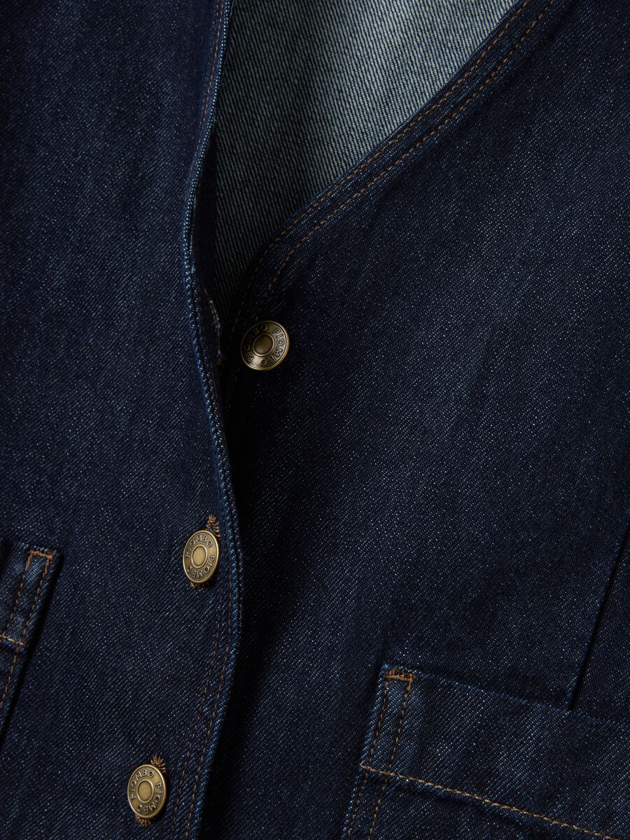 Blue pure cotton denim waistcoat with buttons, regular fit_5