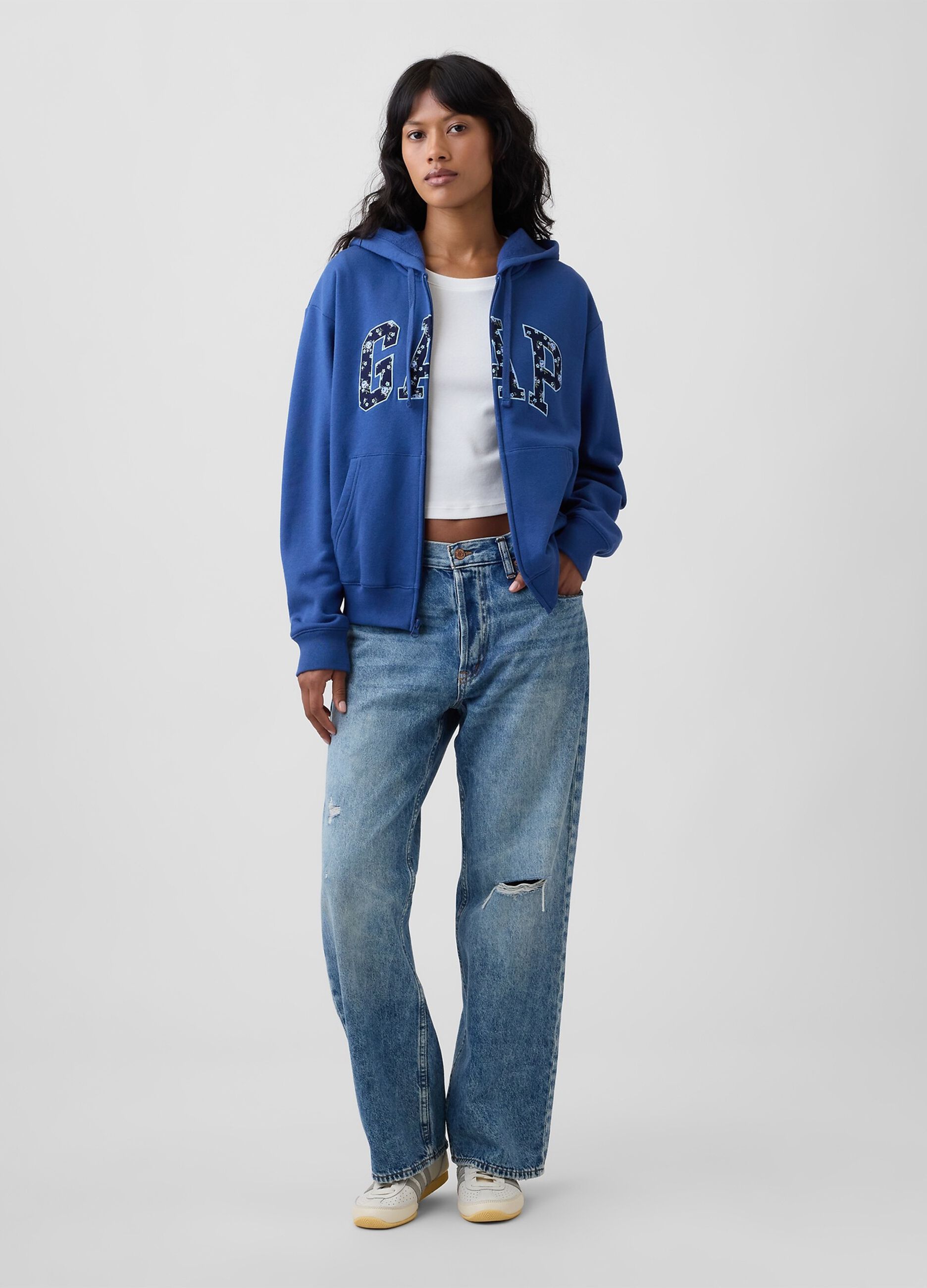 Sweatshirt com capuz azul-marinho em mistura de algod&atilde;o, com fecho e log&oacute;tipo GAP