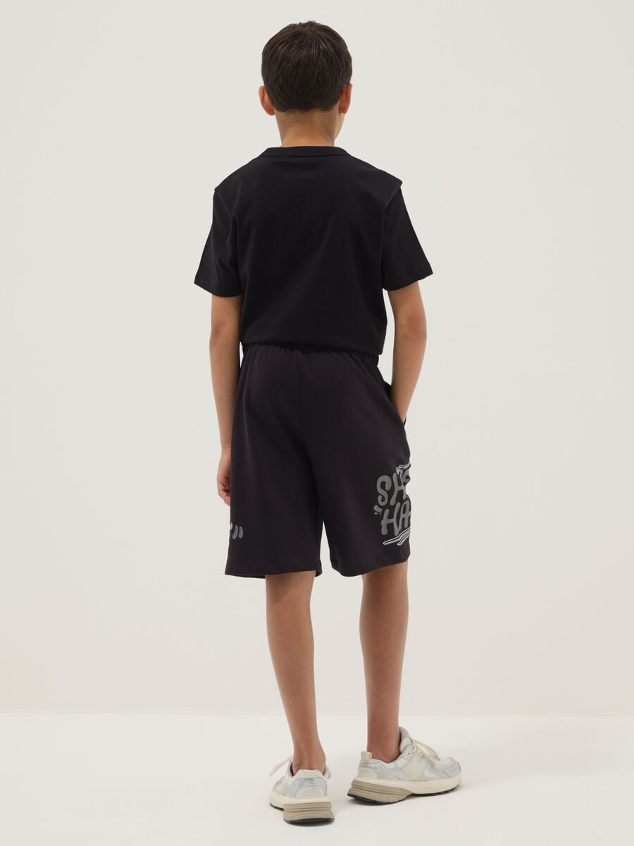 Schwarze Shorts aus reiner Baumwolle mit elastischem Bund_1