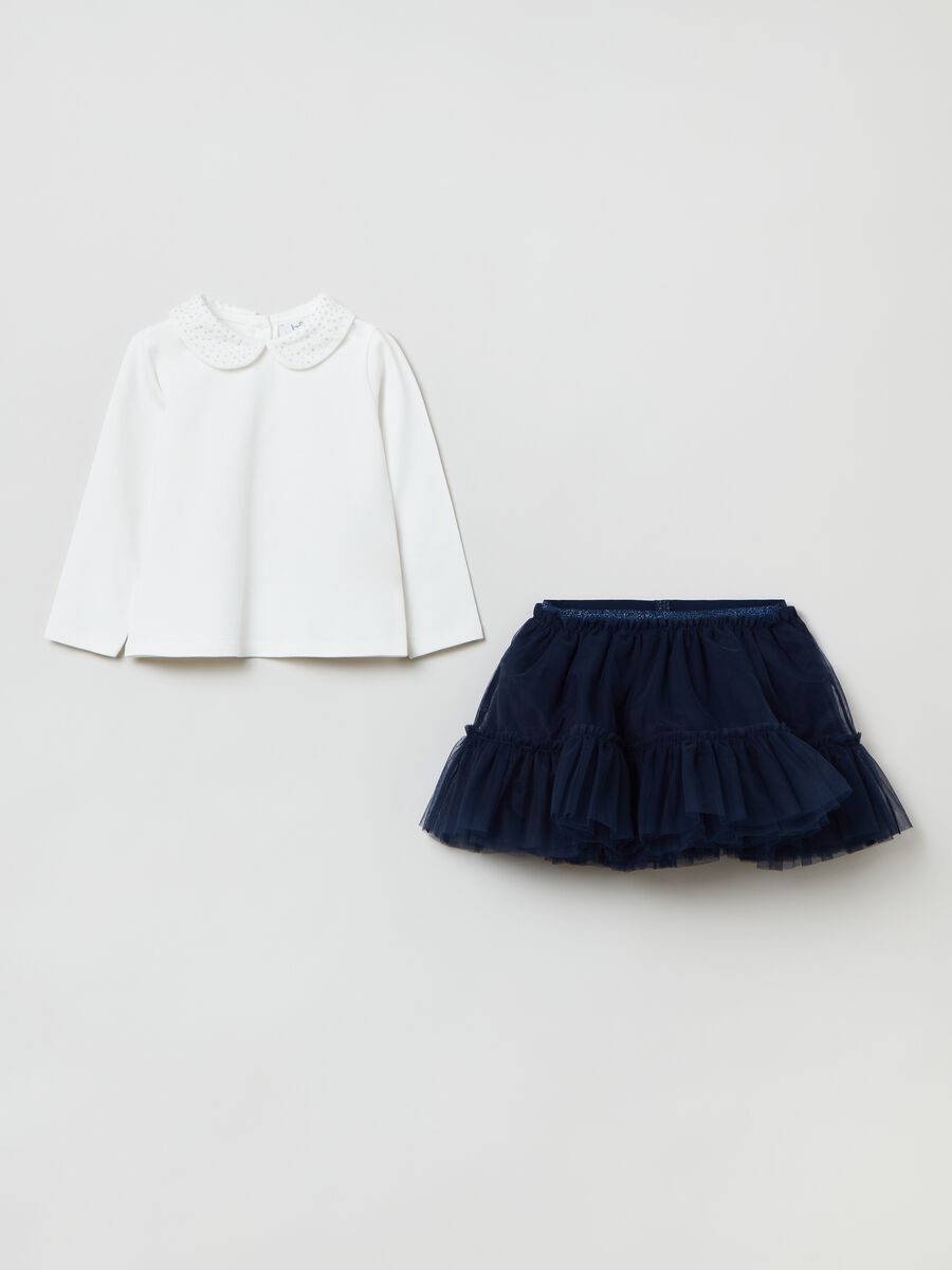 Polo shirt with diamantés and skirt in tulle set_0