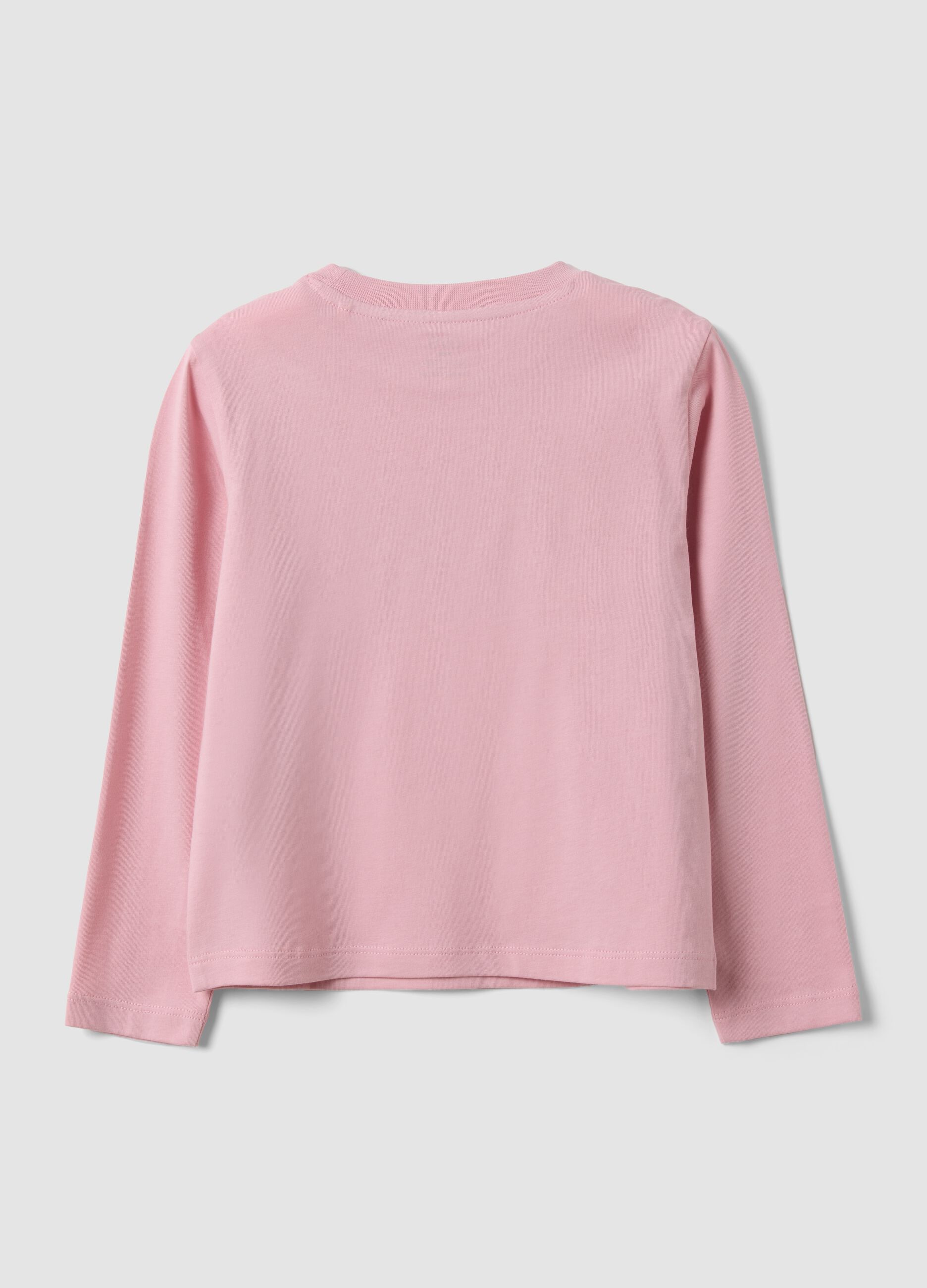 T-shirt rosa em algod&atilde;o org&acirc;nico com estampado frontal para menina, corte regular