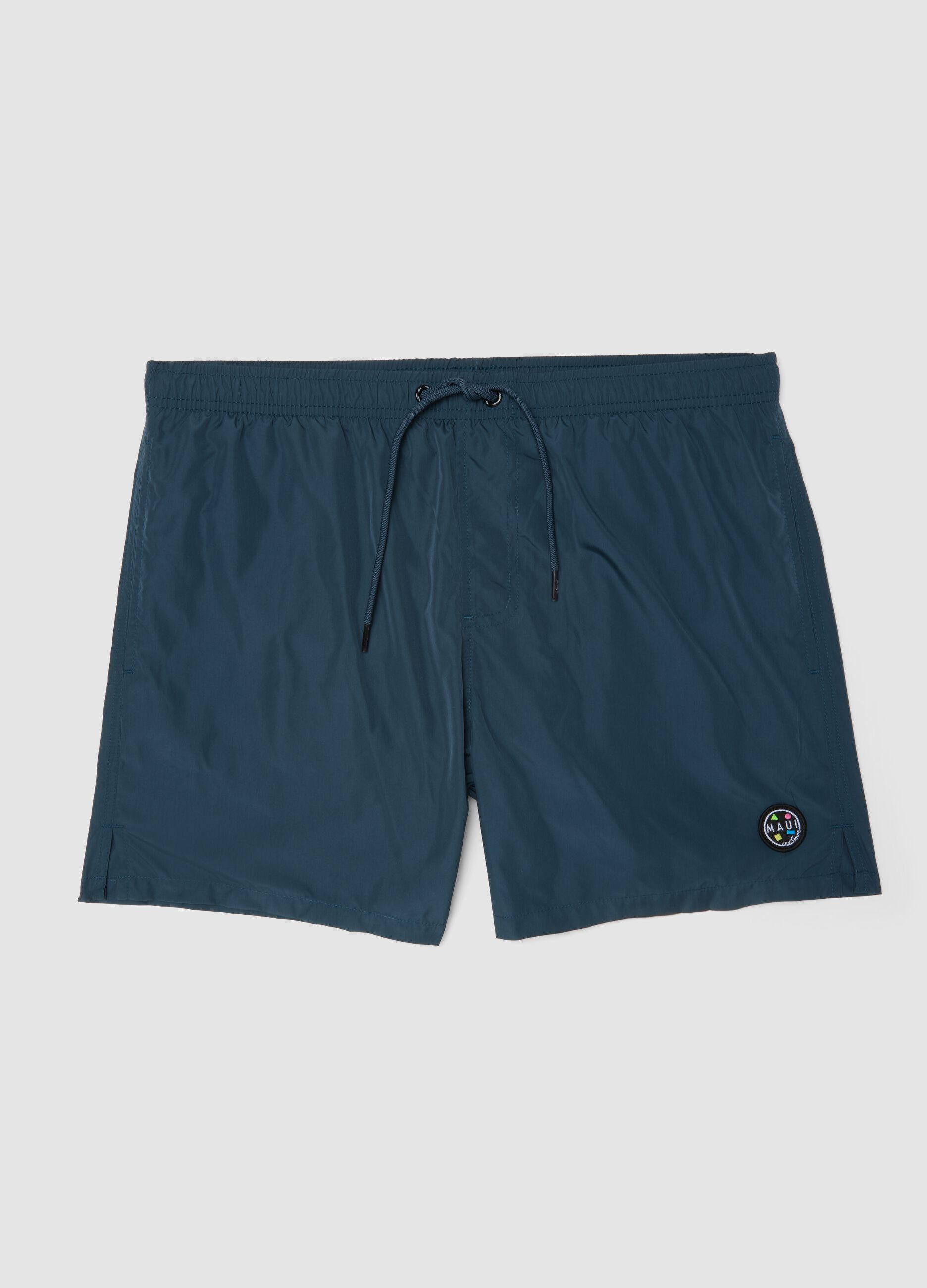 Blaue Badeshorts mit elastischem Bund und Kordelzug