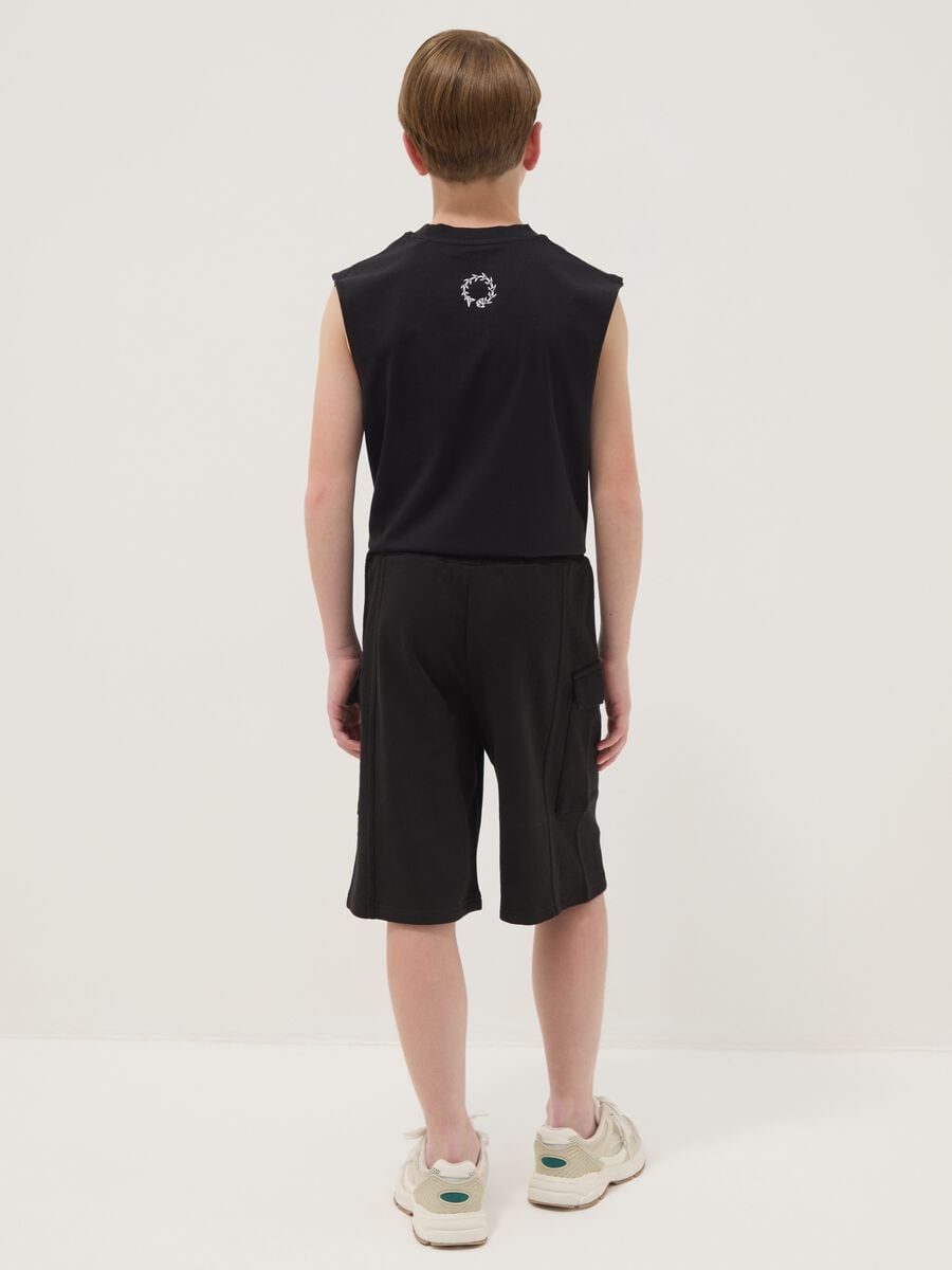 Black pure cotton cargo Bermuda shorts for boys, oversized fit_1
