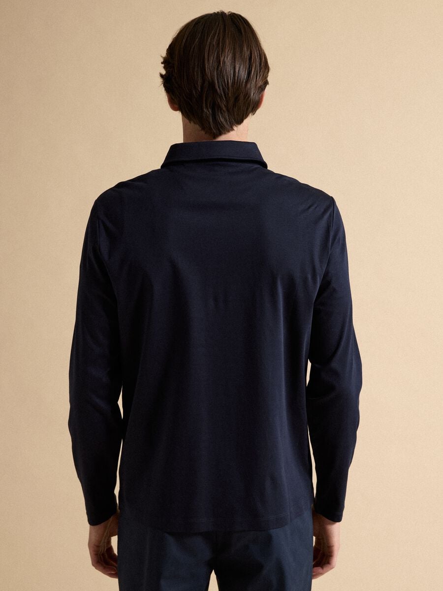 Blue long-sleeved pure cotton polo_3