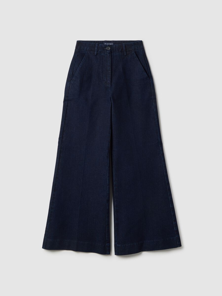Pantalon en denim stretch bleu &agrave; jambes larges_4