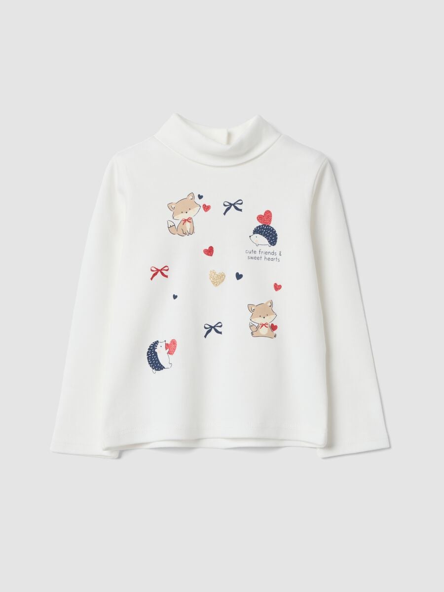 White pure cotton T-shirt with cute animal print_0