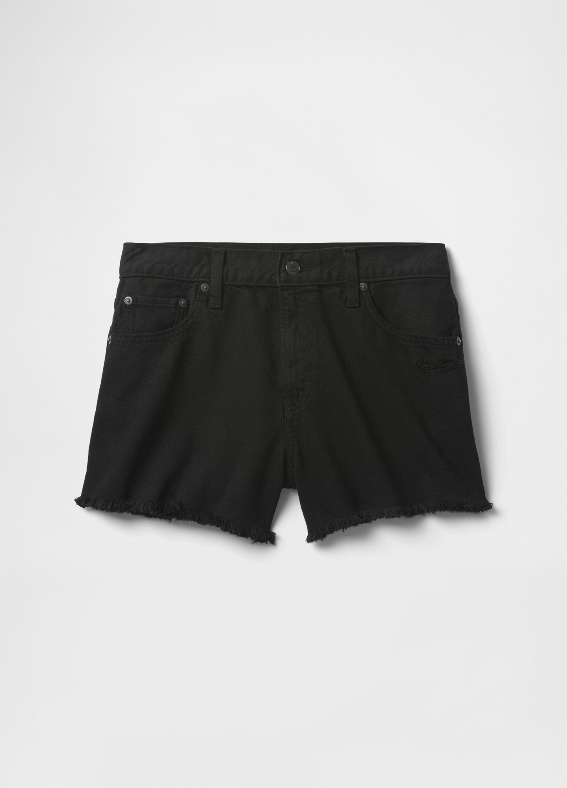 Black Denim Shorts with Frayed Hem