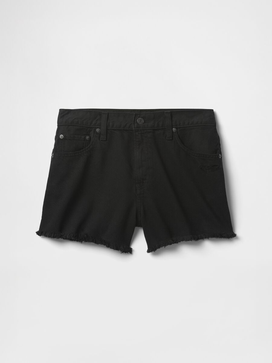Schwarze Denim Shorts mit Fransenabschluss_4