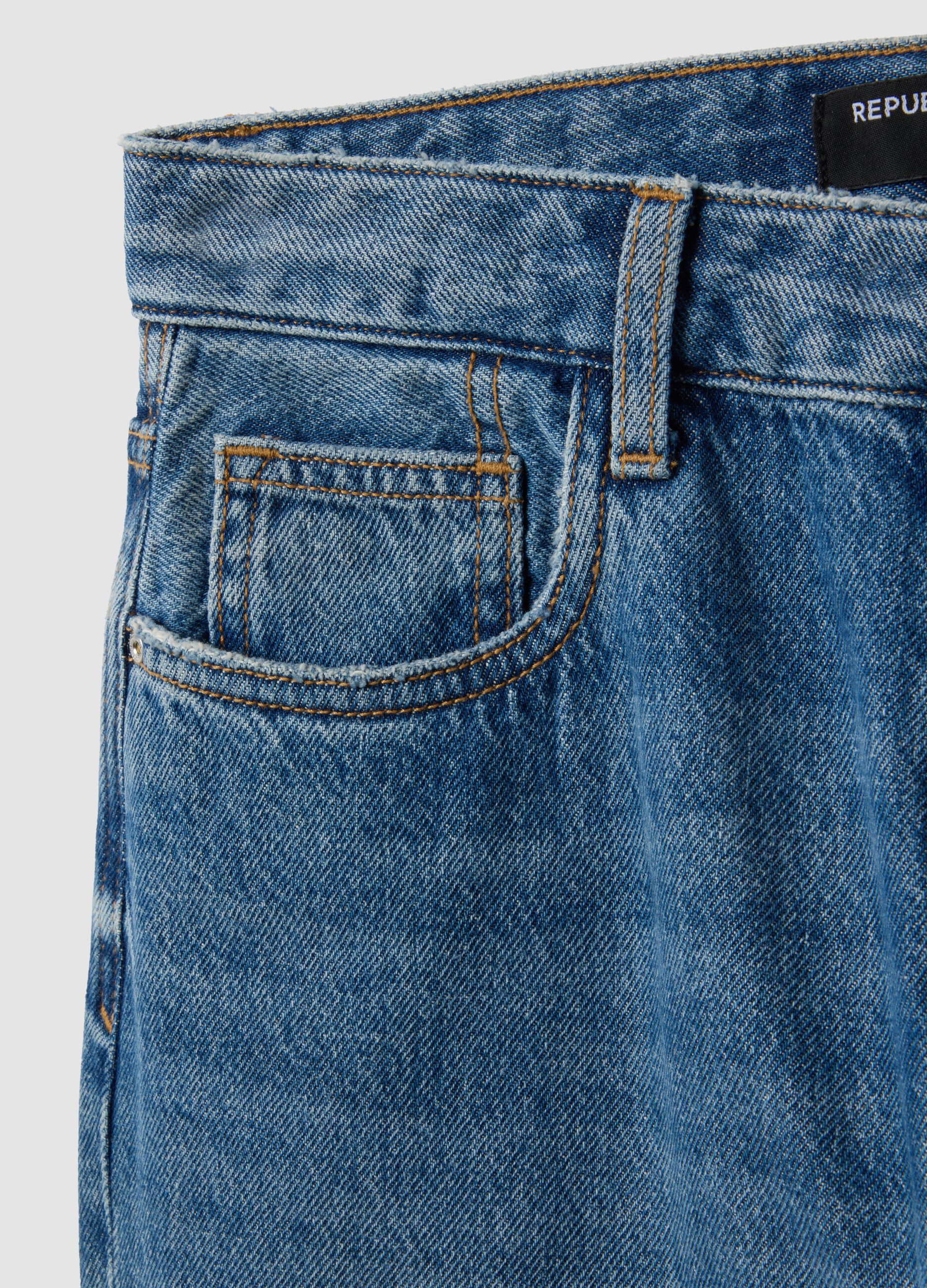 Blue denim pure cotton straight-fit jeans