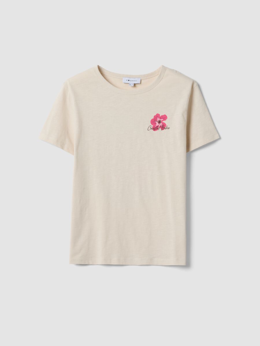 Beiges T-Shirt aus reiner Baumwolle im Relaxed Fit mit Blumenprint_4