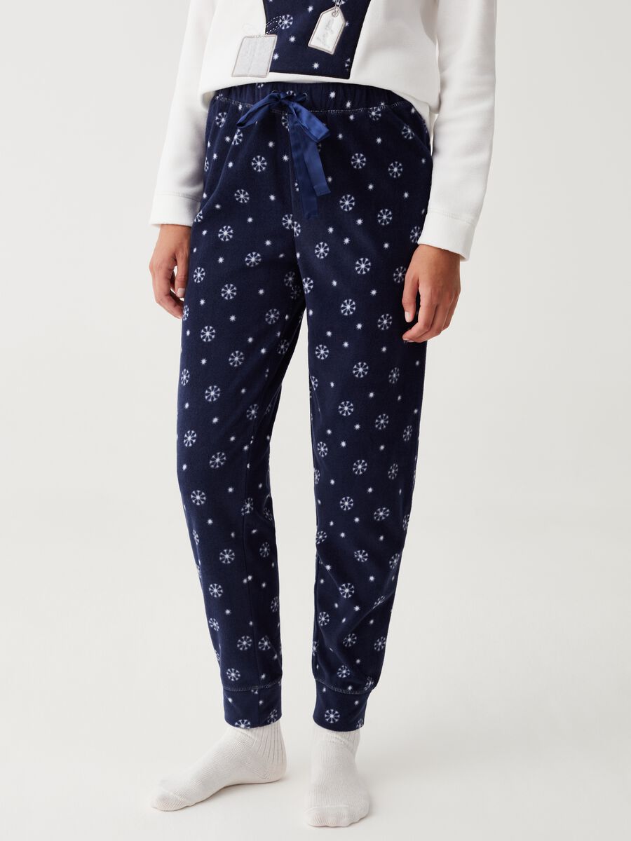 Full-length fleece pyjamas with cat embroidery_3