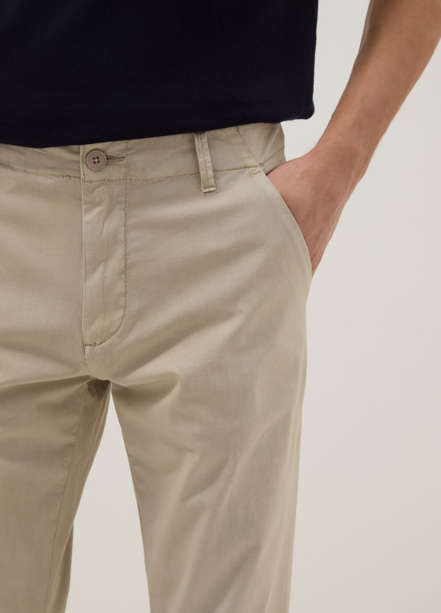 Beige Slim Fit Stretch Cotton Chino Trousers