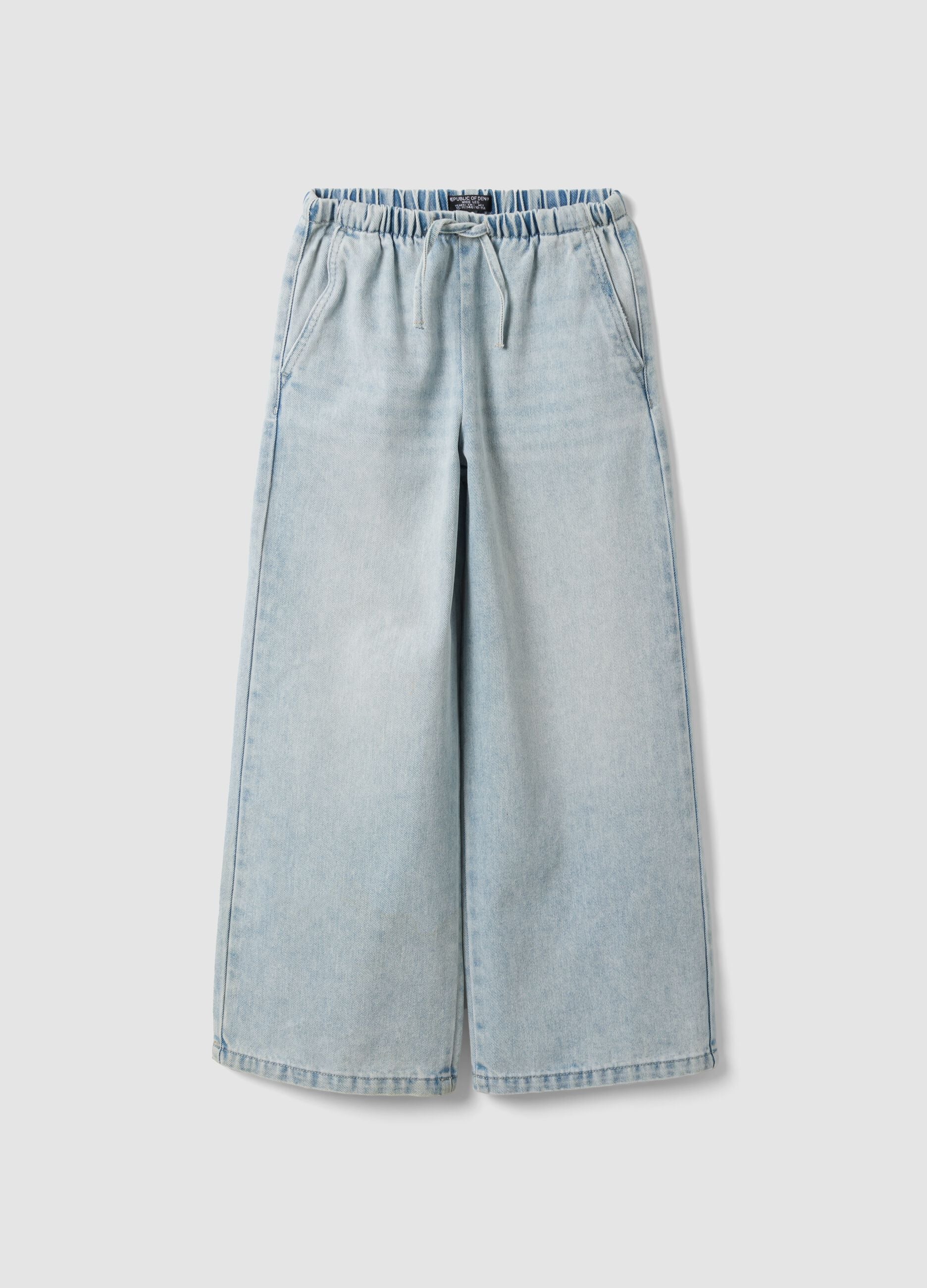 Jeans azzurri wide leg in misto cotone e viscosa per ragazza