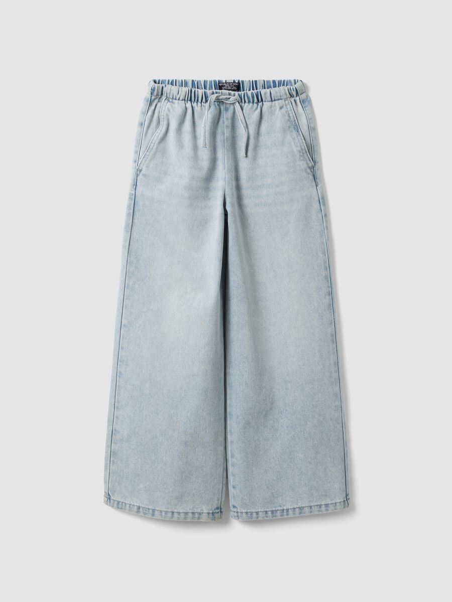 Jeans azzurri wide leg in misto cotone e viscosa per ragazza_3