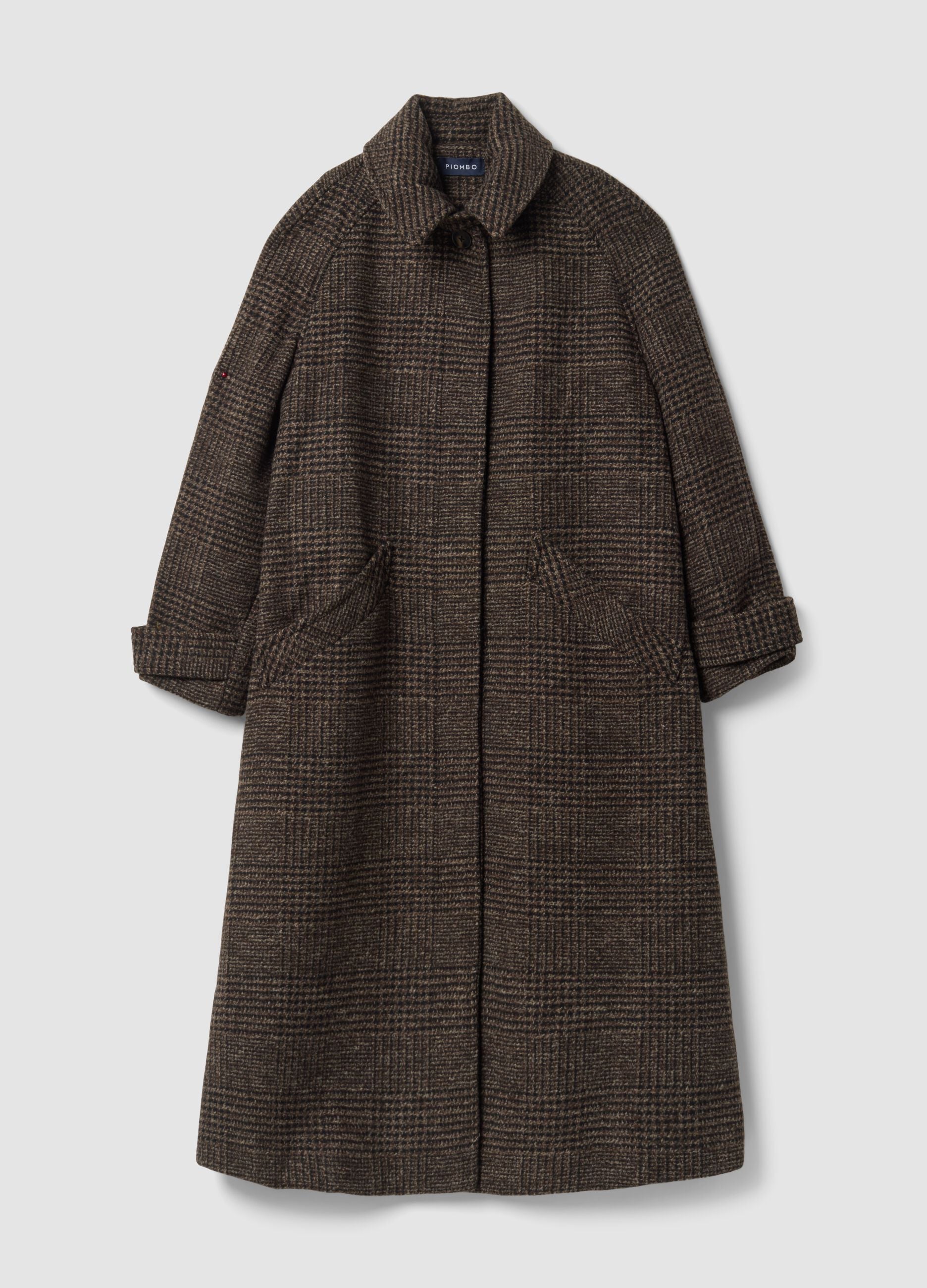 Cappotto lungo marrone e grigio in misto lana over fit