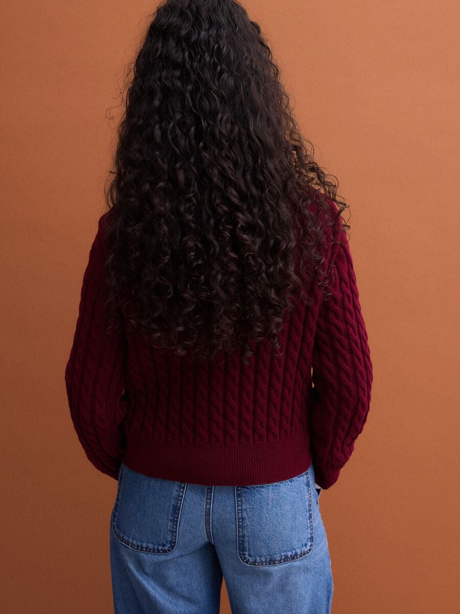 Red crew-neck pure cotton cable-knit jumper, regular fit_3
