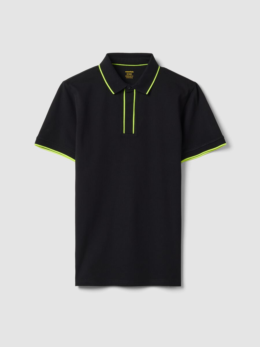 Blue stretch cotton polo with contrast piping_0