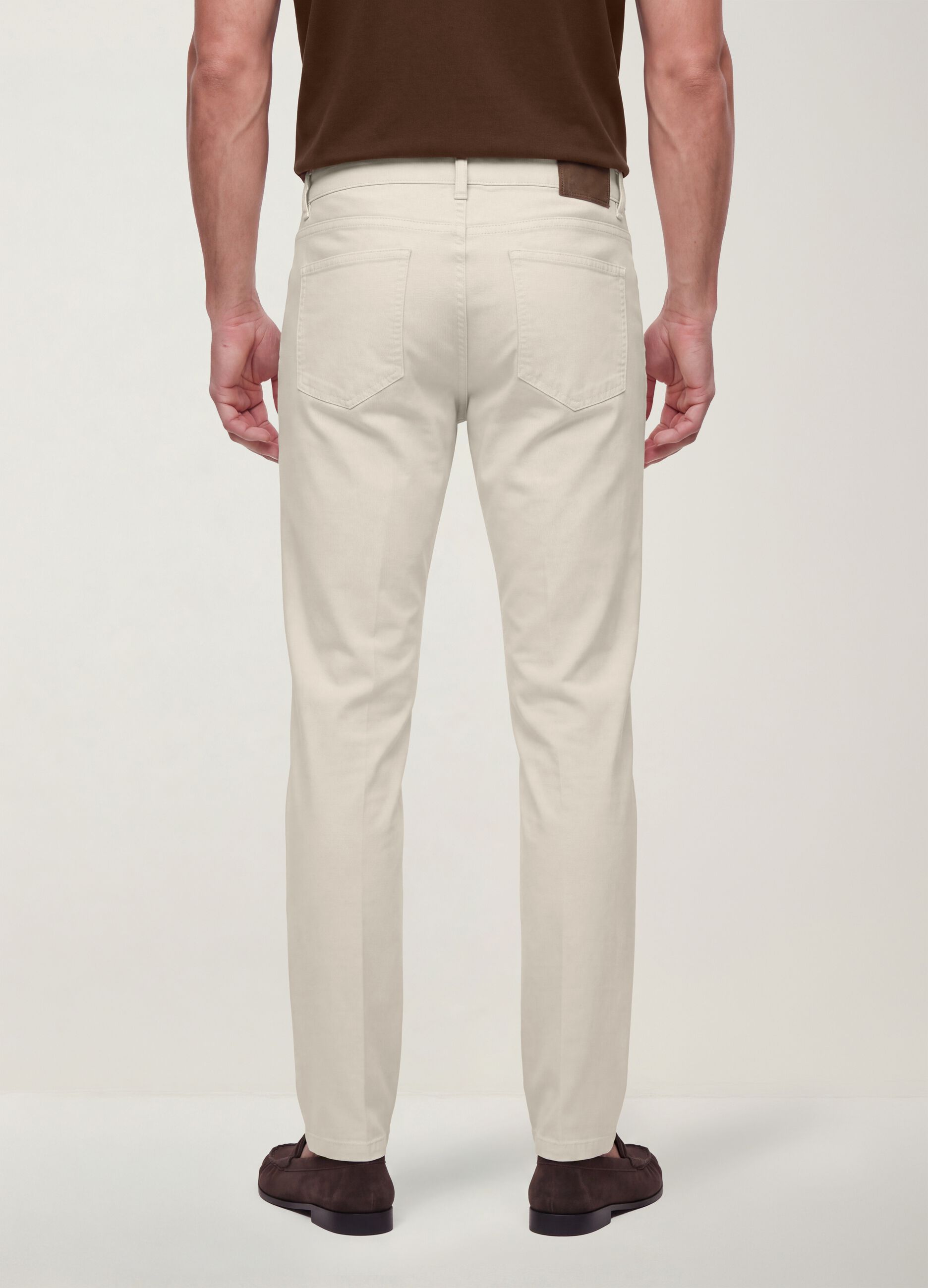 Beige Slim-Fit-Hose aus Stretch-Baumwolltwill