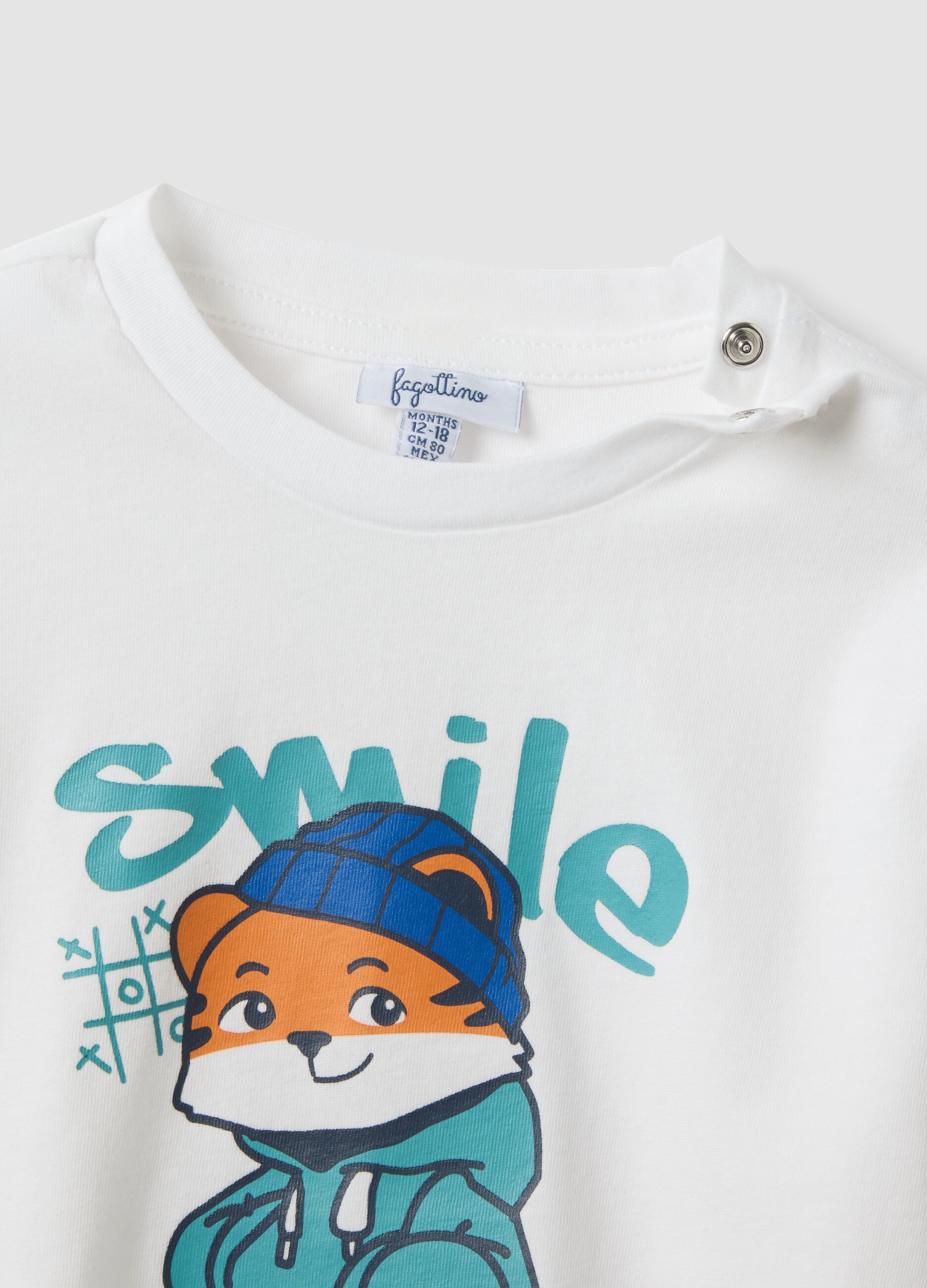 White oversized T-shirt in pure organic cotton with tiger print for boys