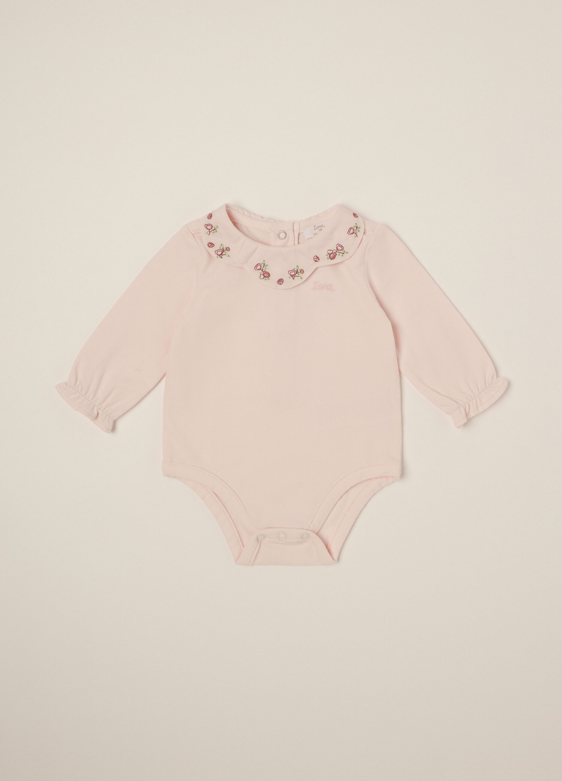 Rosa Body aus Stretch-Baumwolle mit Stickerei