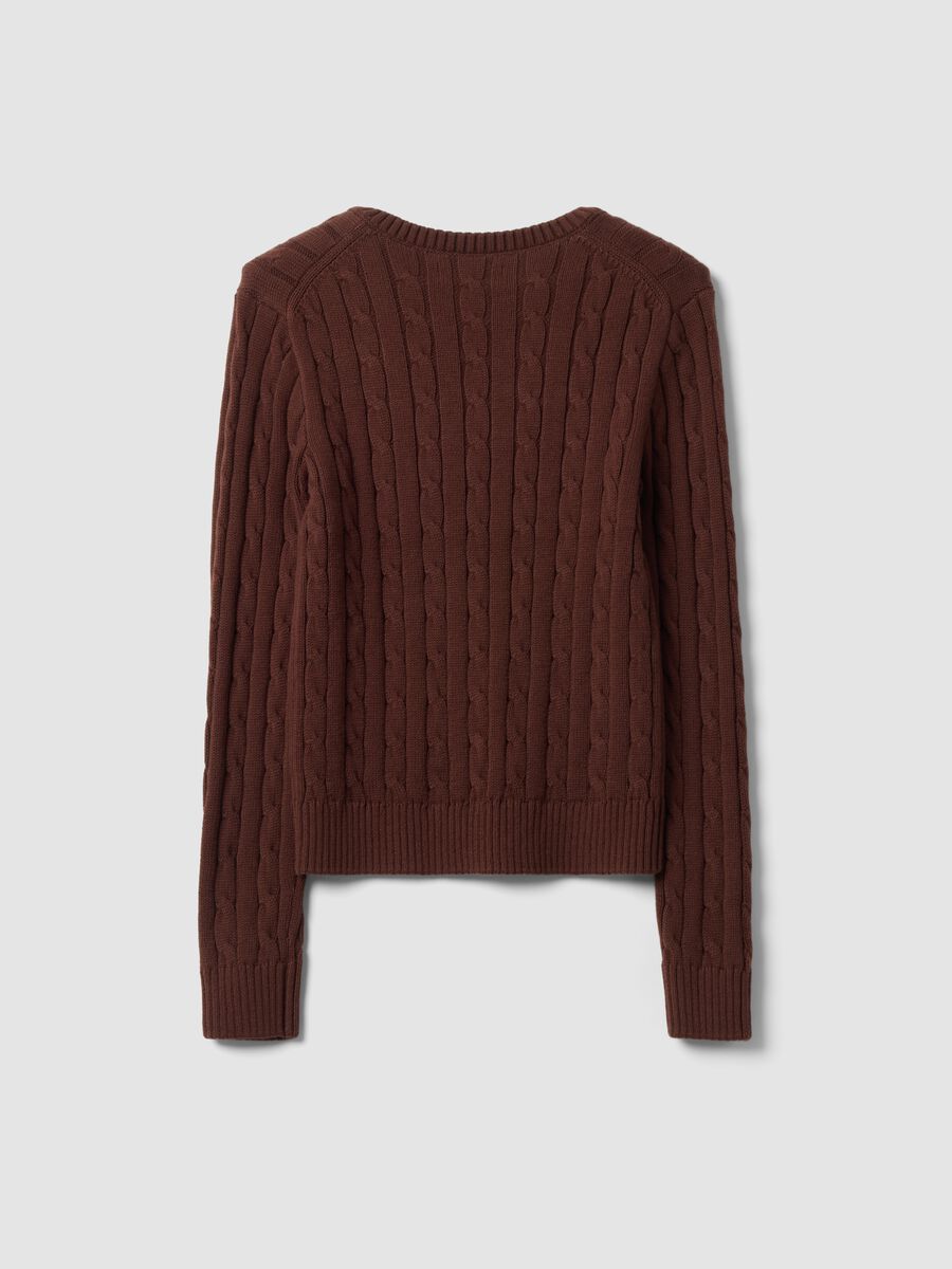 Brown pure cotton cable-knit jumper with deep V-neck_6