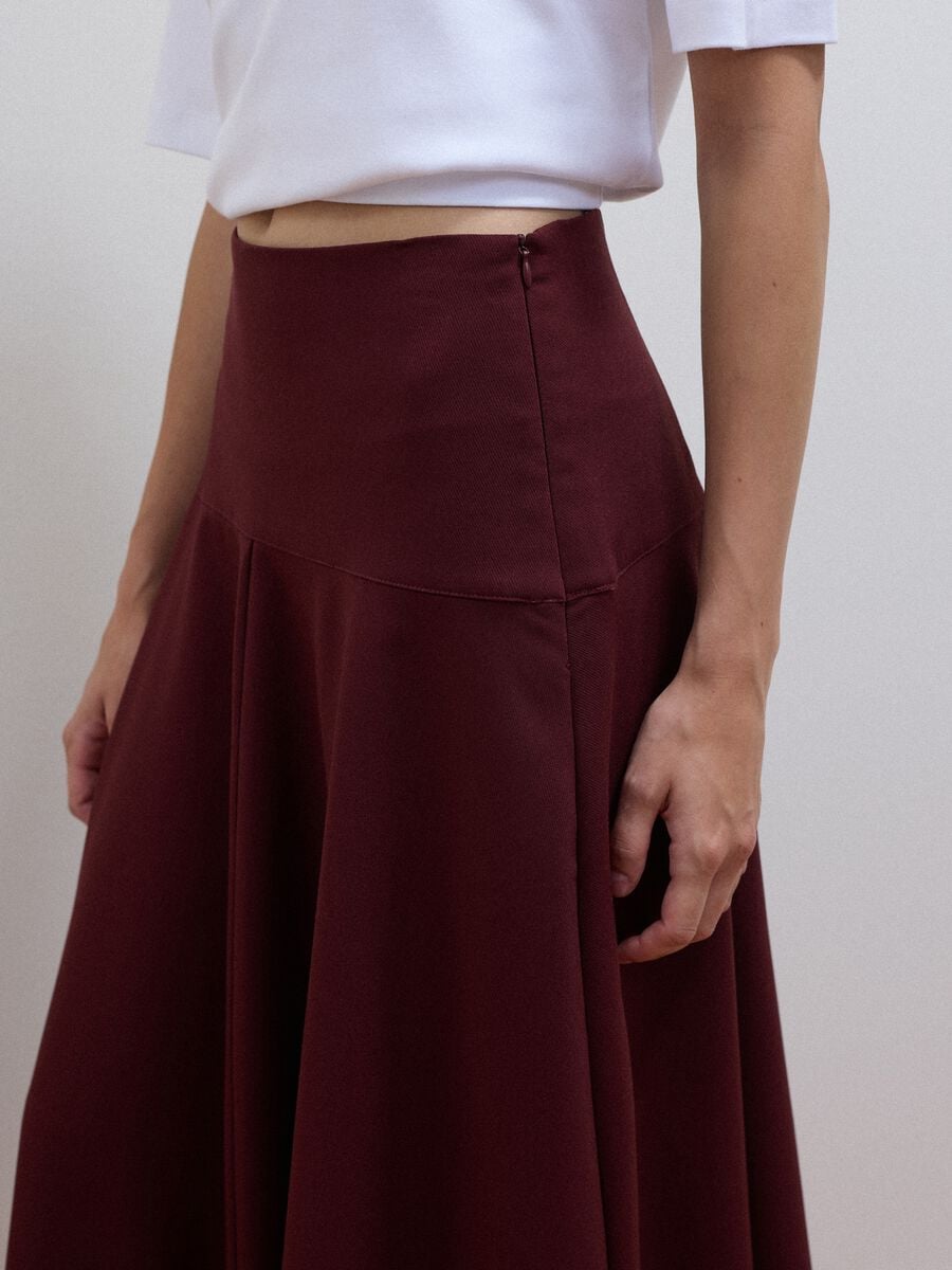 Purple stretch viscose skirt with high waistband and regular waist_3