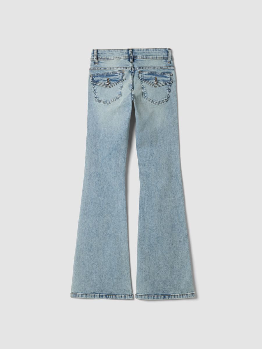 Jeans blu chiaro flare in cotone elasticizzato_7