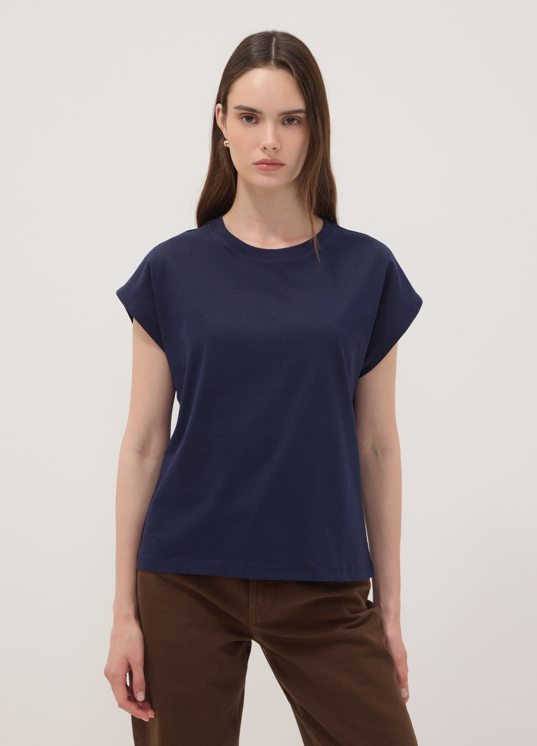 Blue pure cotton short-sleeve regular fit T-shirt