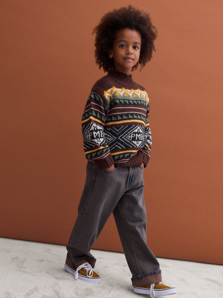 Maglione multicolor jacquard in misto lana con colletto rialzato regular fit_1