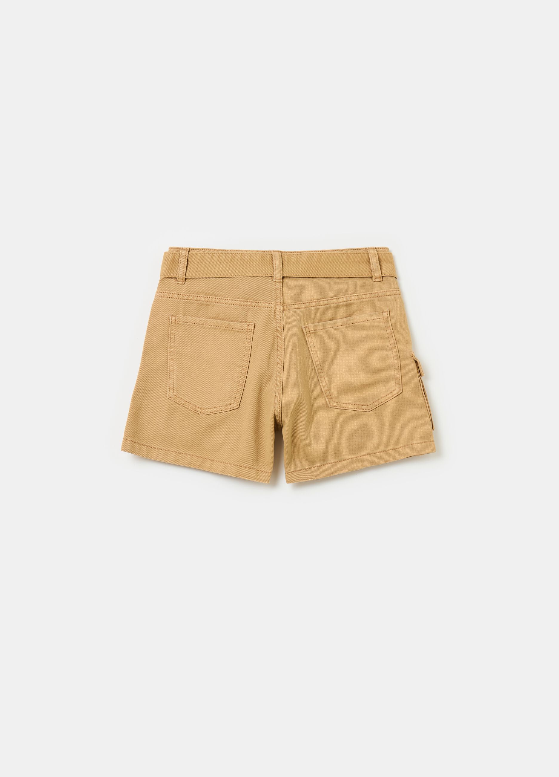 Cotton cargo shorts with belt