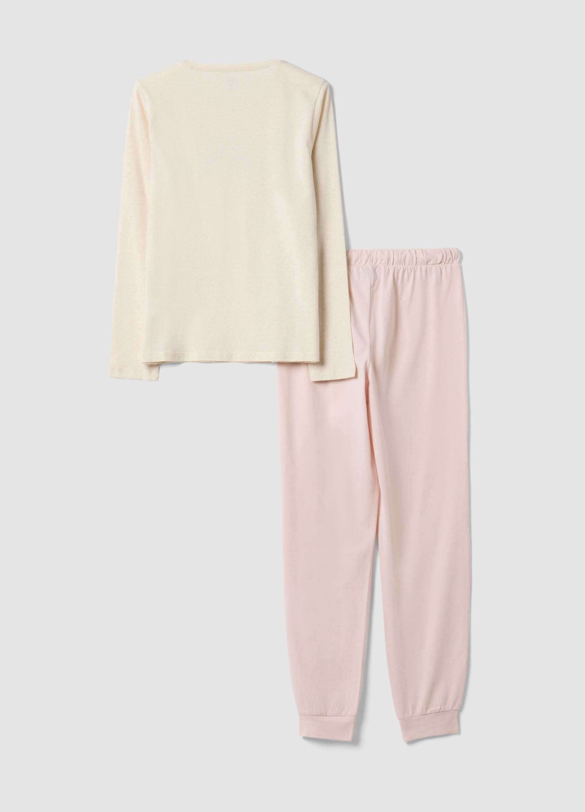 Beige organic cotton pyjamas with raised croissant embroidery