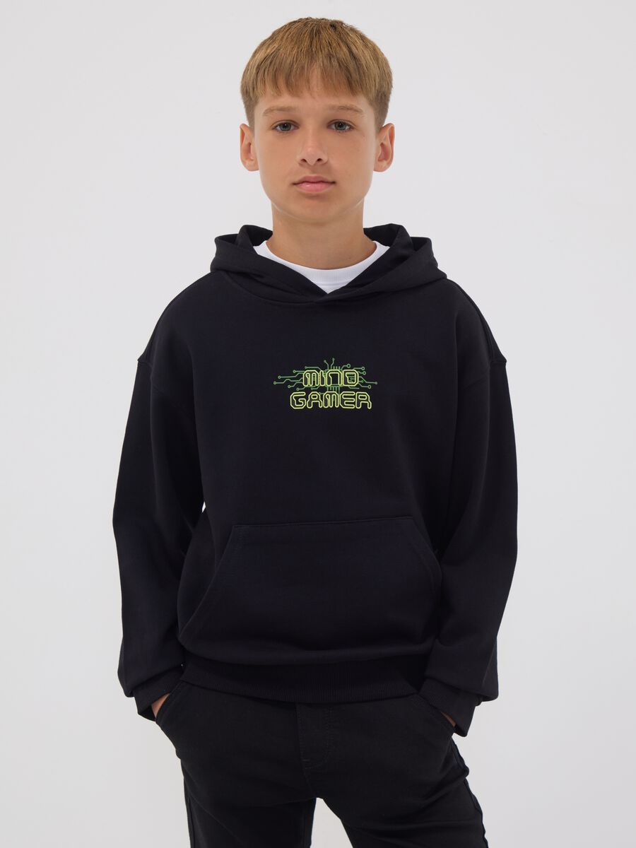 Black oversized pure cotton gaming hoodie for boys_1