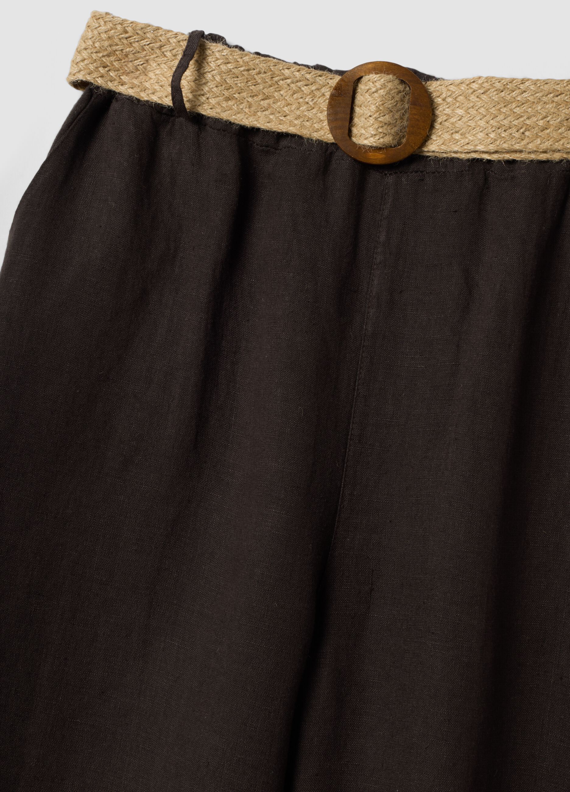 Braune Wide-Leg-Hose aus reinem Leinen mit elastischem Bund
