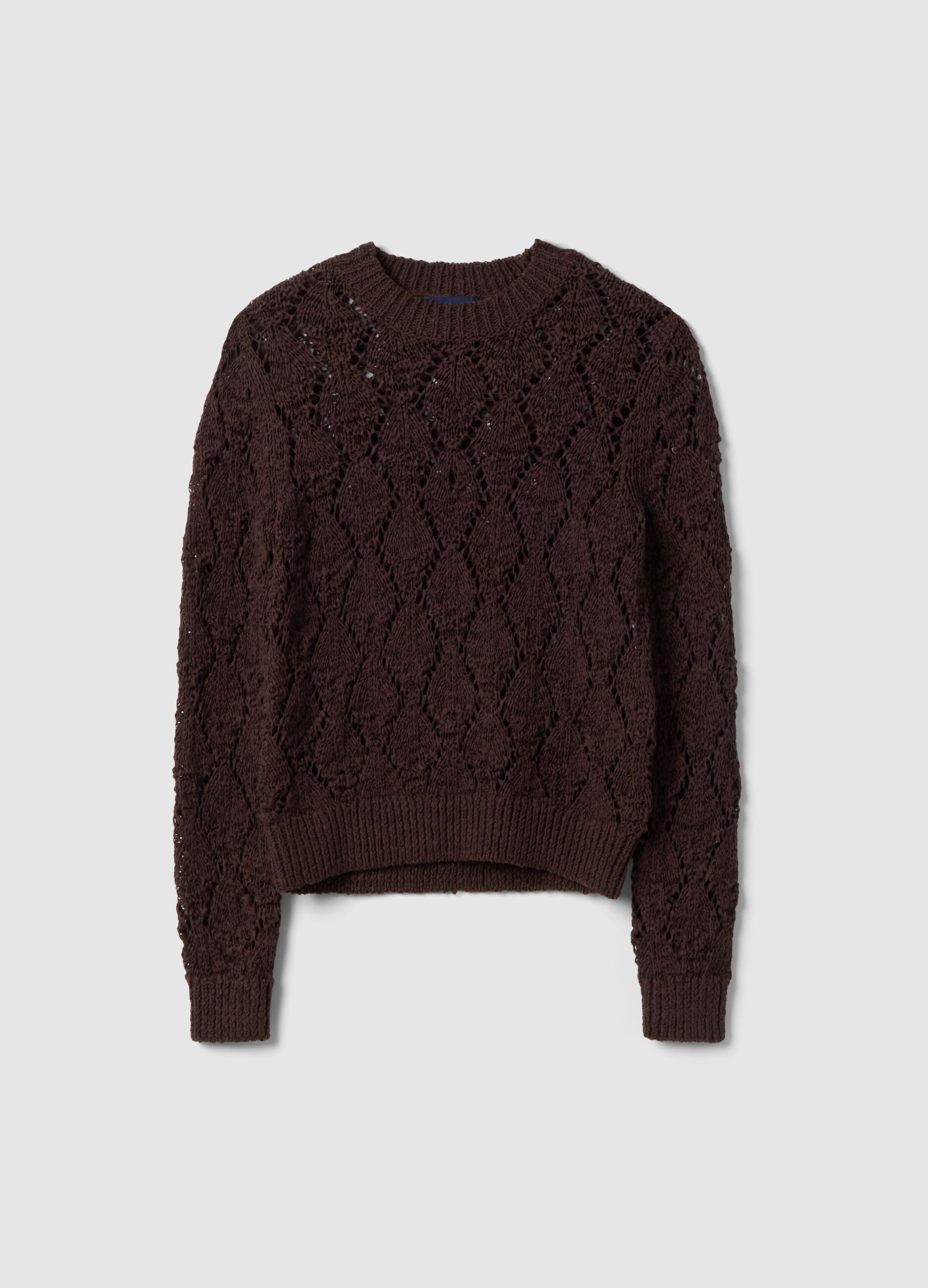 Brown regular fit cotton-blend jumper with a knitted pattern