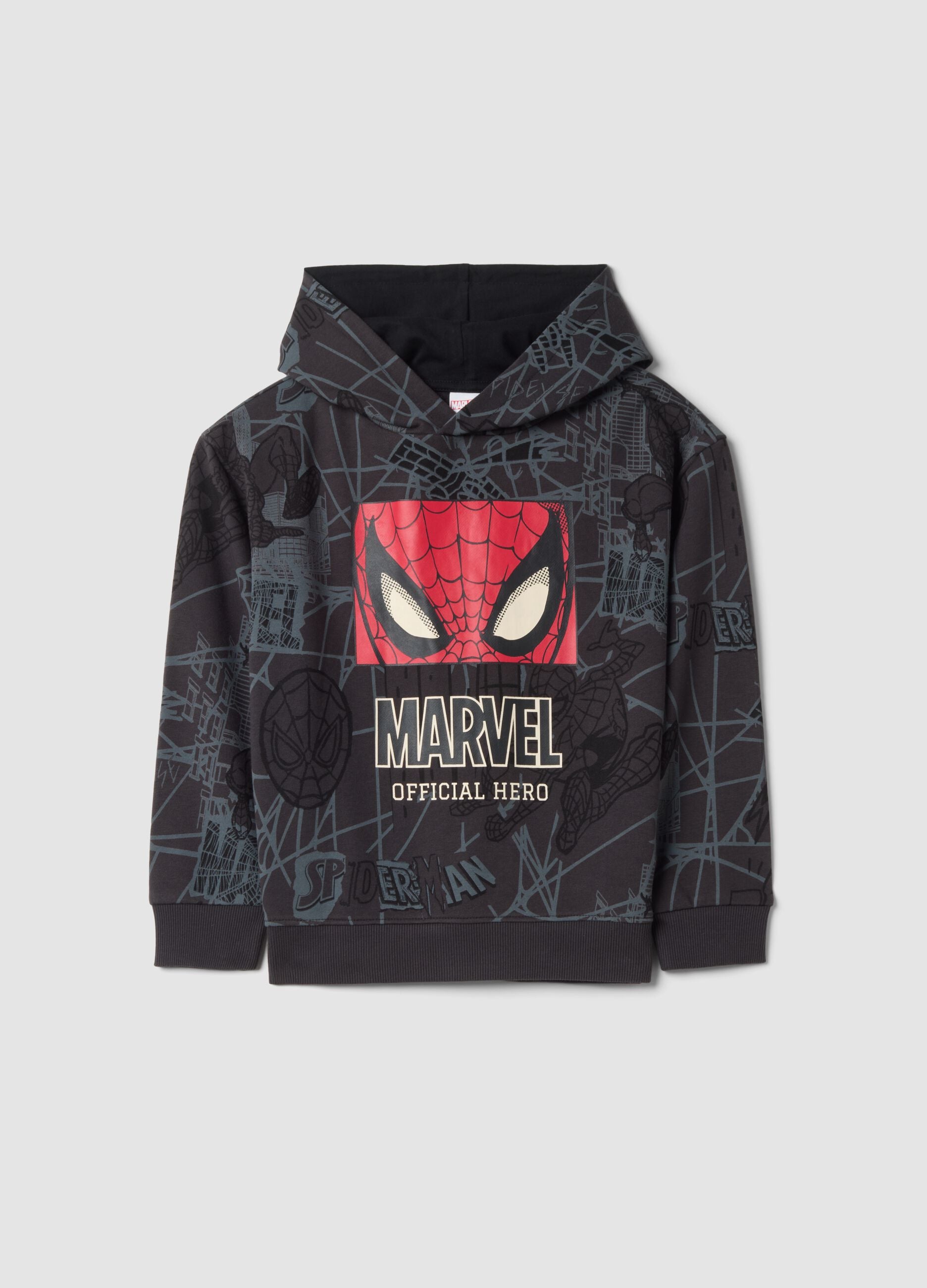 Felpa grigio scuro in misto cotone con cappuccio e stampa MARVEL Spider-Man