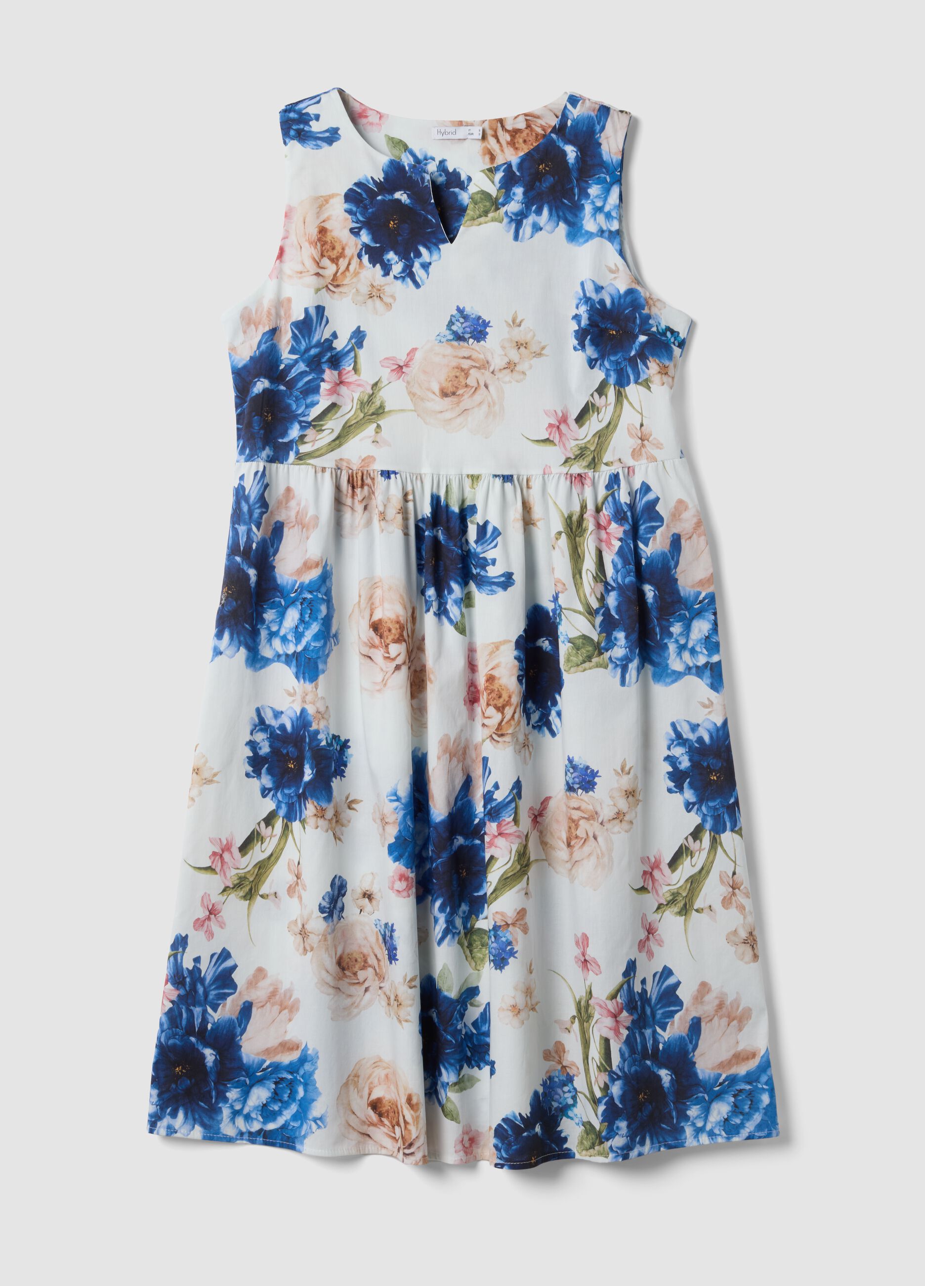 Wei&szlig;es Midikleid aus Stretch-Baumwolle mit Blumenprint