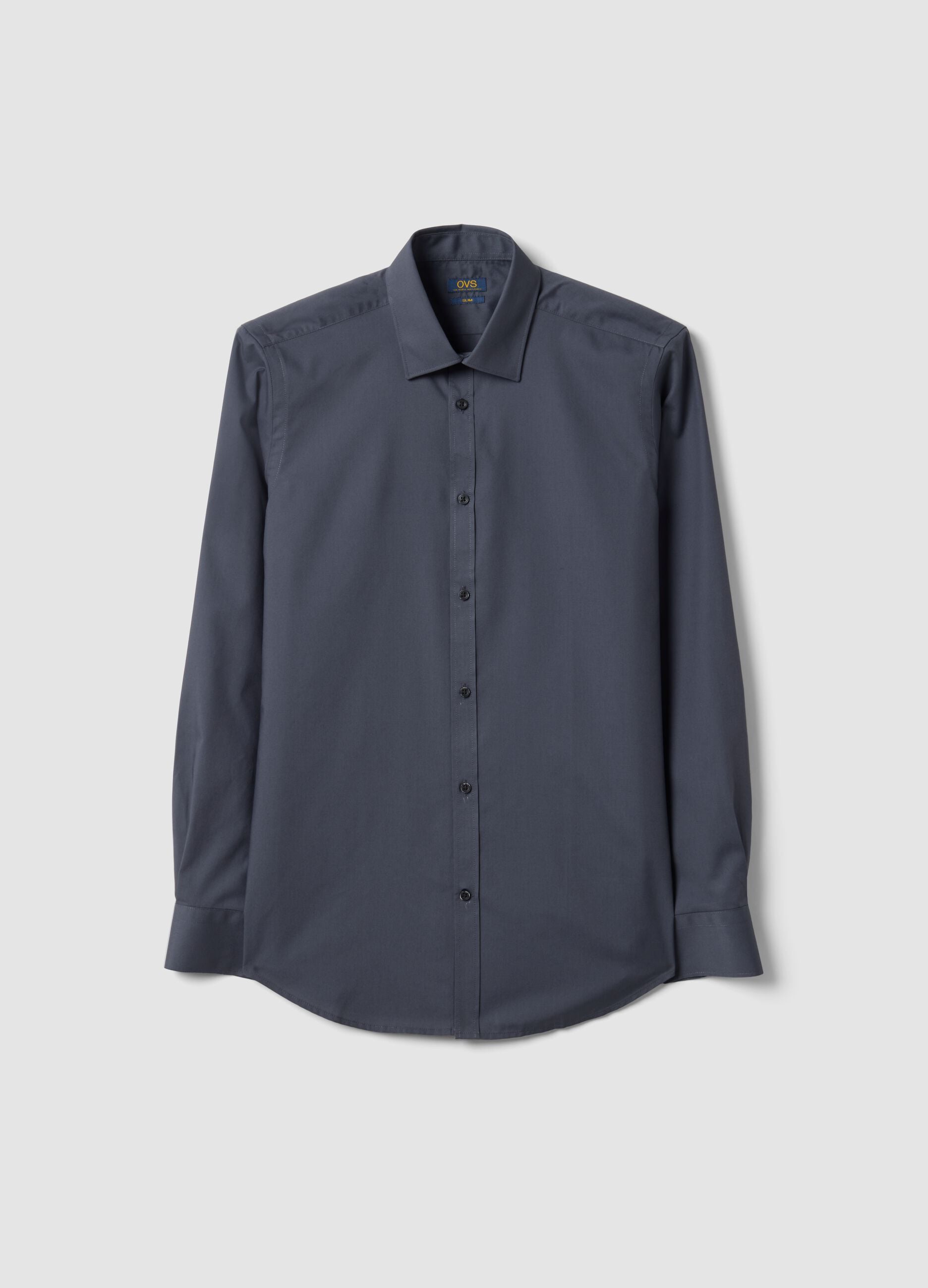 Camicia grigia slim fit con colletto classico easy iron