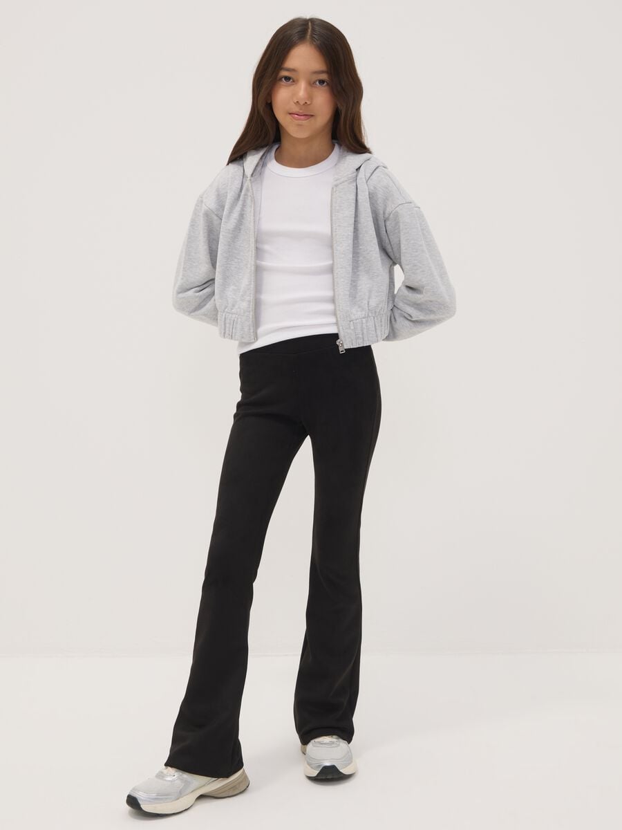 Black flared leggings in stretch fabric_0