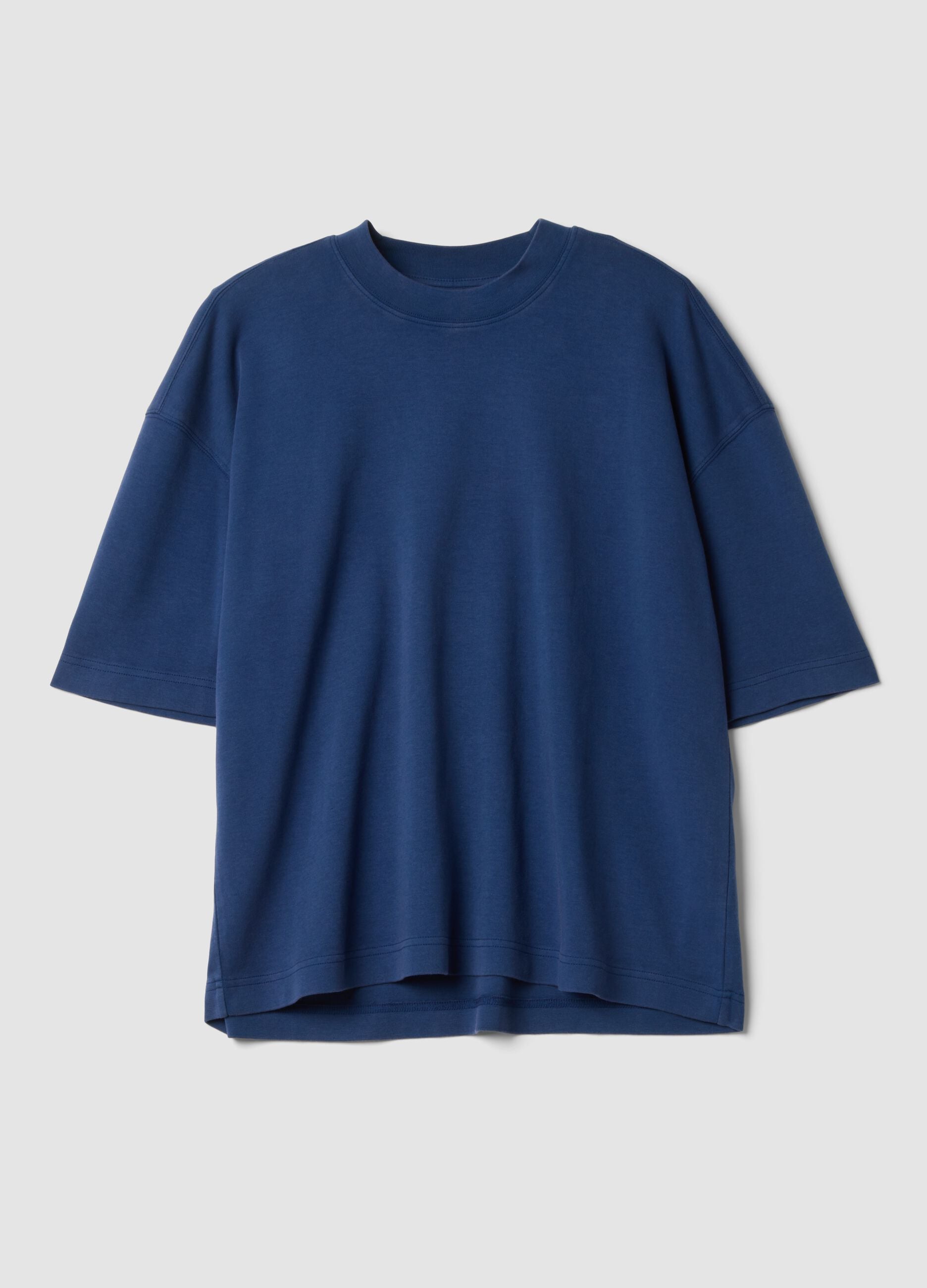 Blue crew-neck pure cotton boxy-fit T-shirt