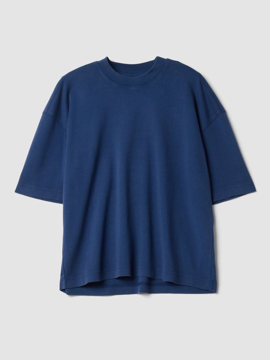 Blaues Rundhals-T-Shirt aus reiner Baumwolle, Boxy Fit_4