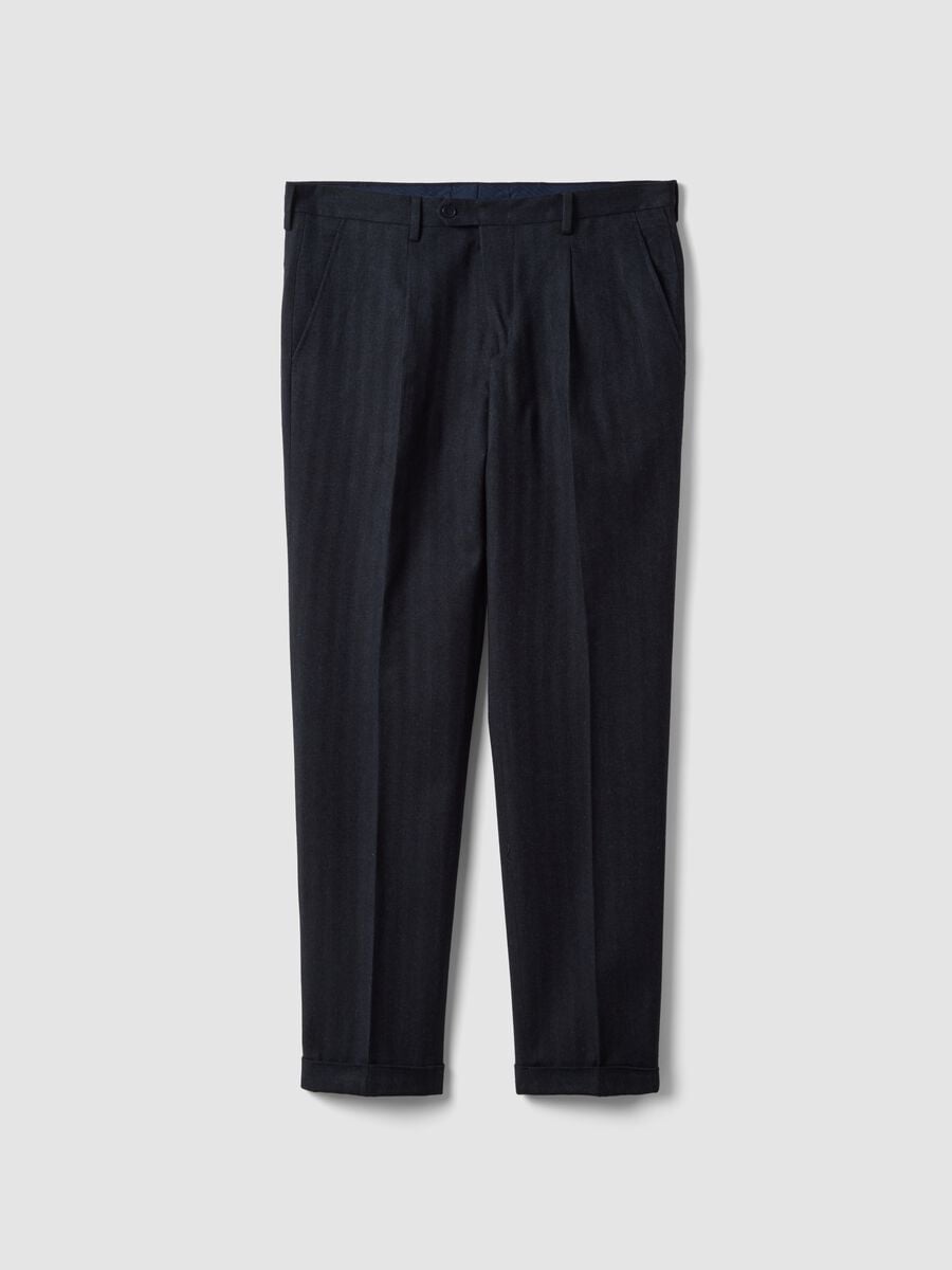 Blue trousers in stretch viscose and wool_0