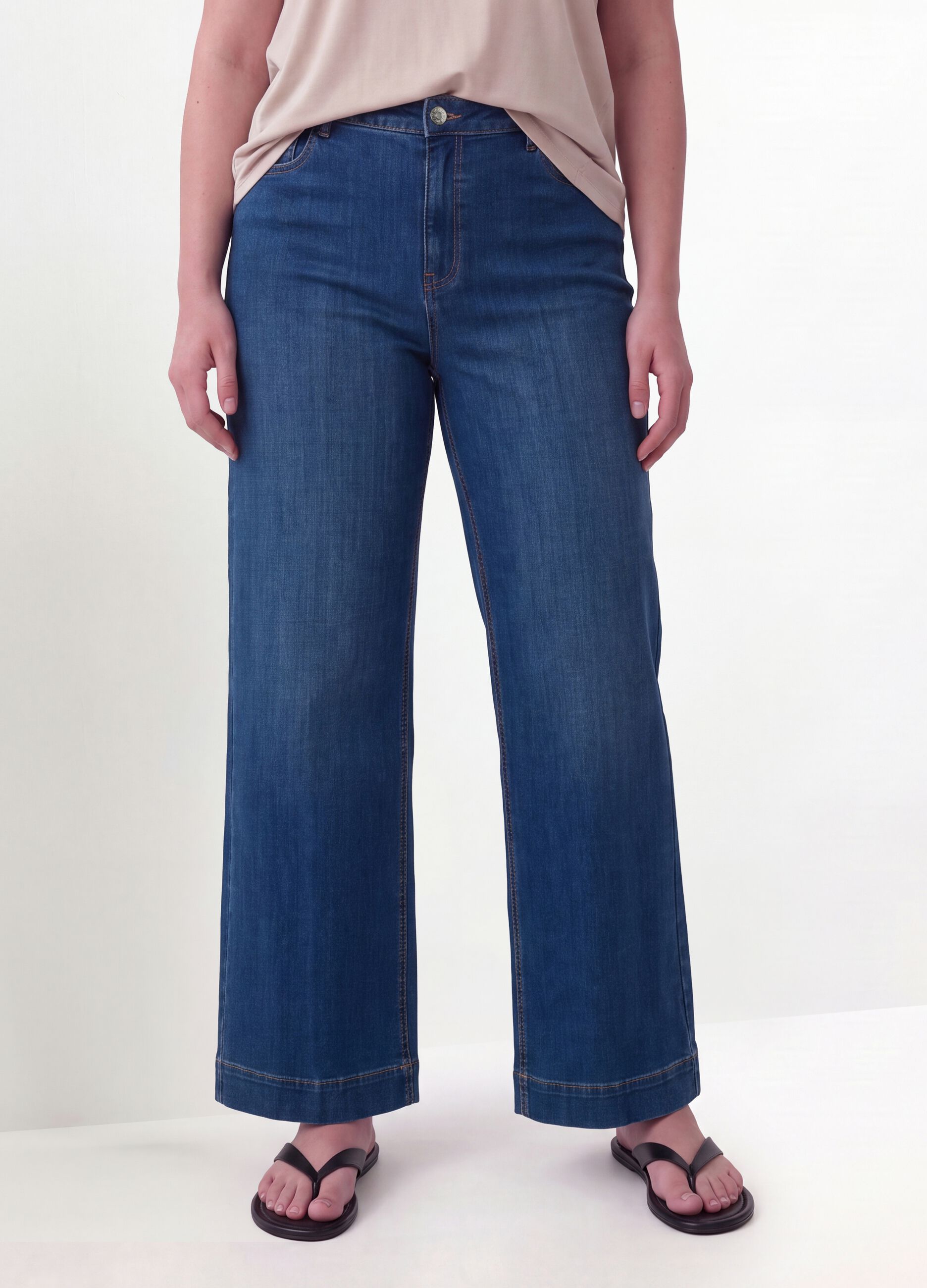 Blue cotton and stretch viscose denim jeans, bootcut fit