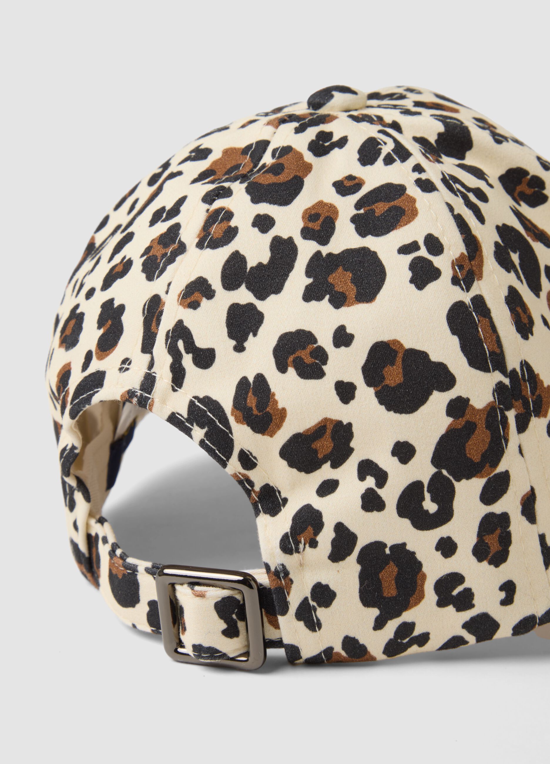 Beige Cap aus elastischer Baumwolle mit Animal-Print