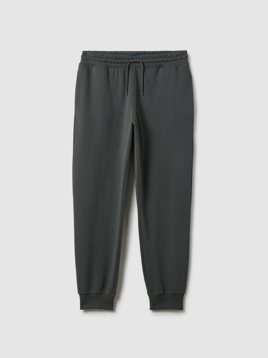 Grey cotton blend jogger trousers regular fit_4